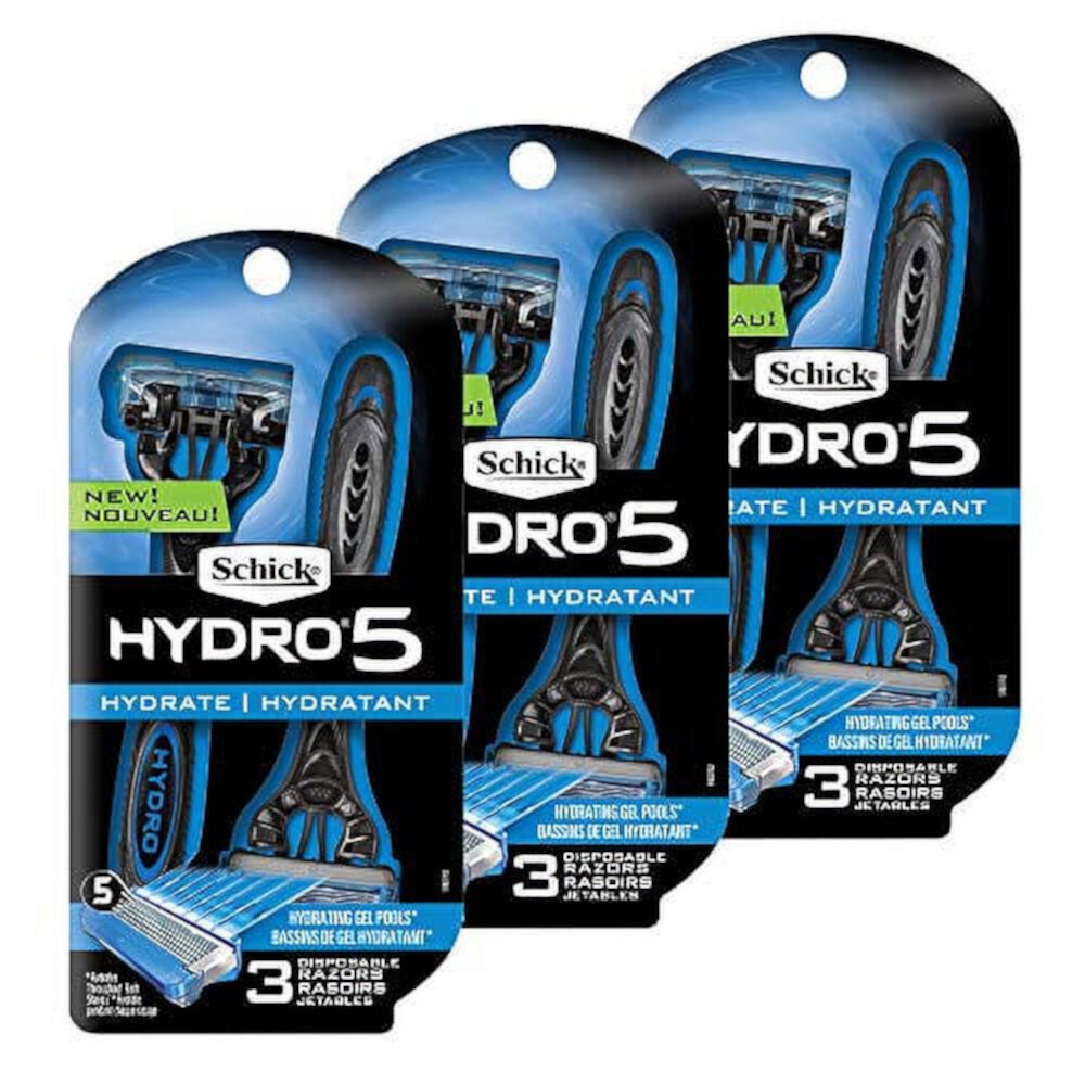 Schick Hydro 5 Disposable Razors for Men with Flip Beard Trimmer, 9 Count Schick