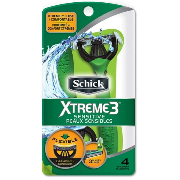 Schick Xtreme 3-Blade Sensitive Mens Disposable Razors, 4 Ct, Sensitive Skin Type Schick