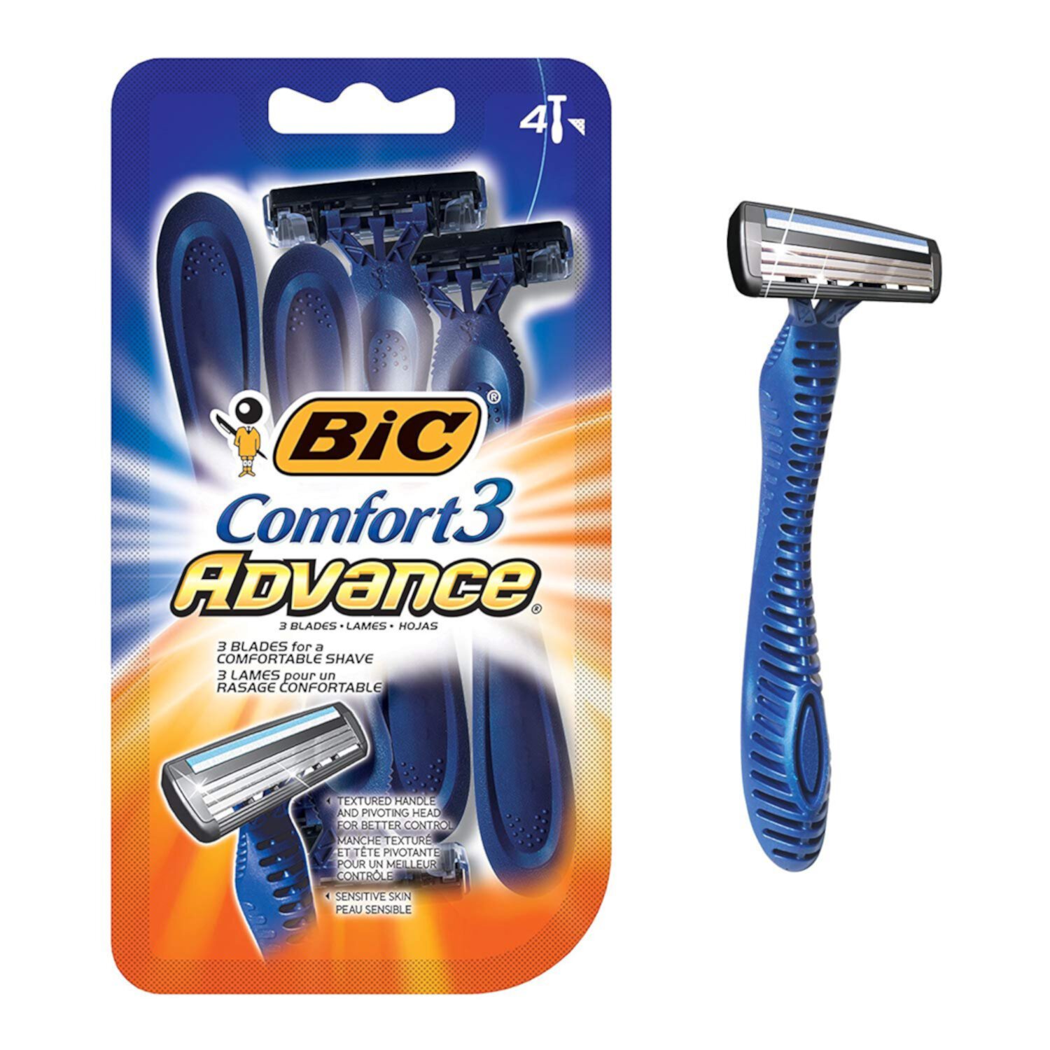 BIC Comfort 3 Advance Maquinilla de Afeitar Desechable para Hombre, 4 Unidades BIC