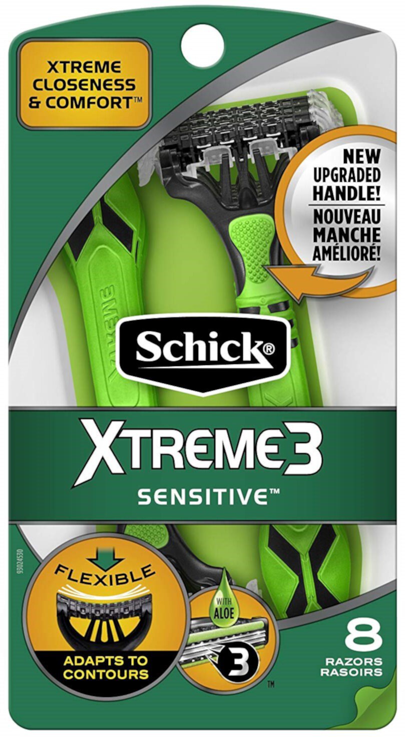 Schick Xtreme 3 Triple Blade Disposable Razors, Sensitive Skin 8 ea (Pack of 2) Schick