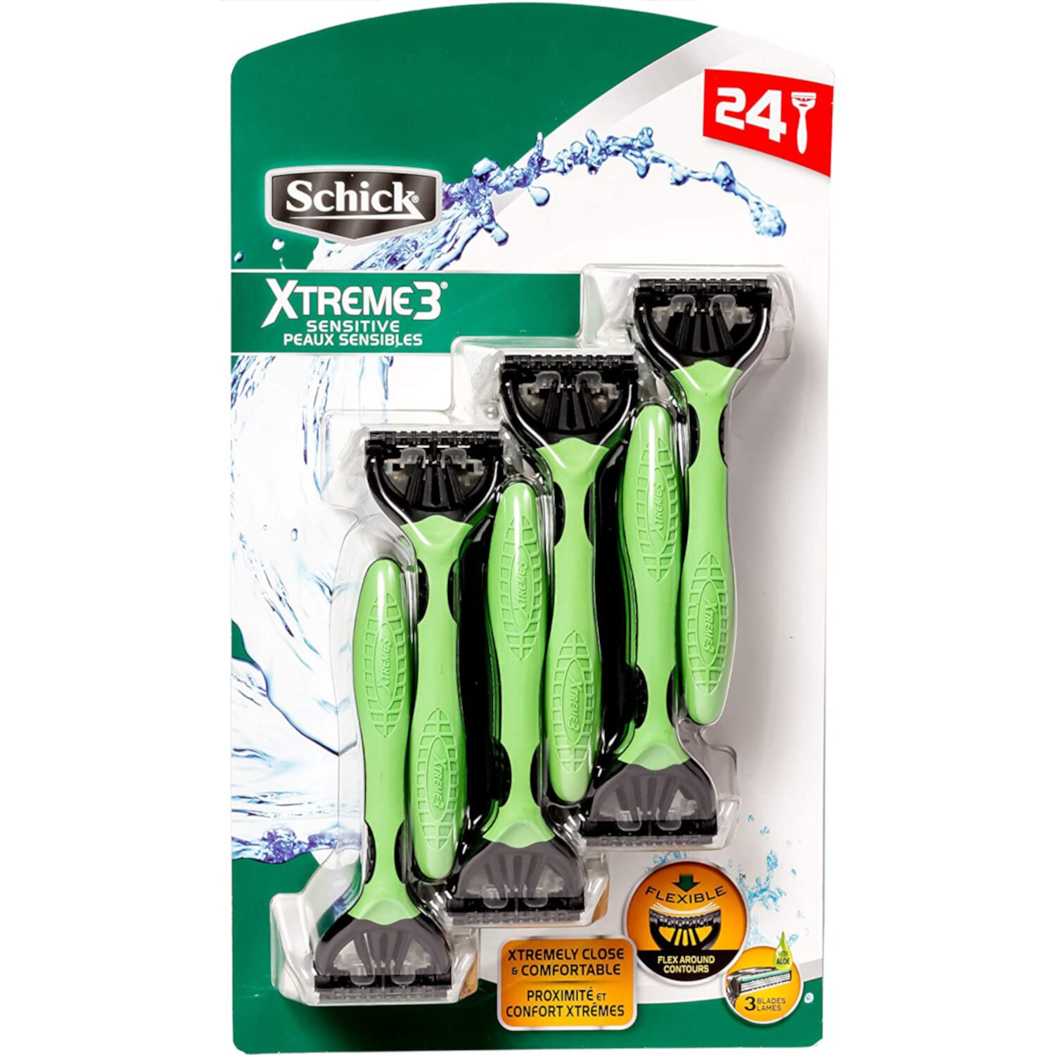 Schick Xtreme 3 Men's Sensitive Sensibles Disposable Razors, 24 Count Schick