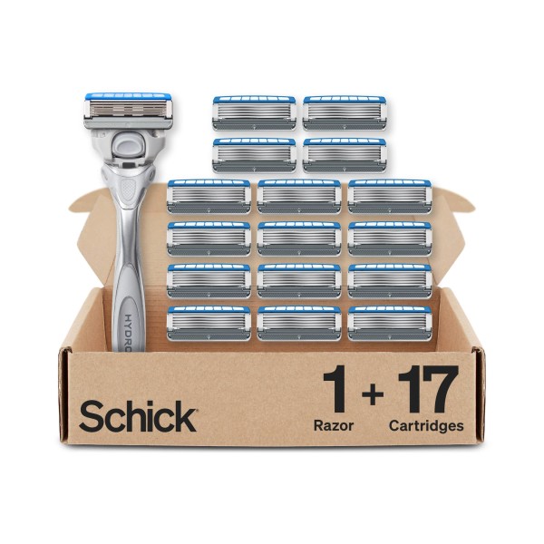 Schick Hydro Dry Skin Mens Razor Handle Plus 17 5-Blade Razor Cartridge Refills Schick