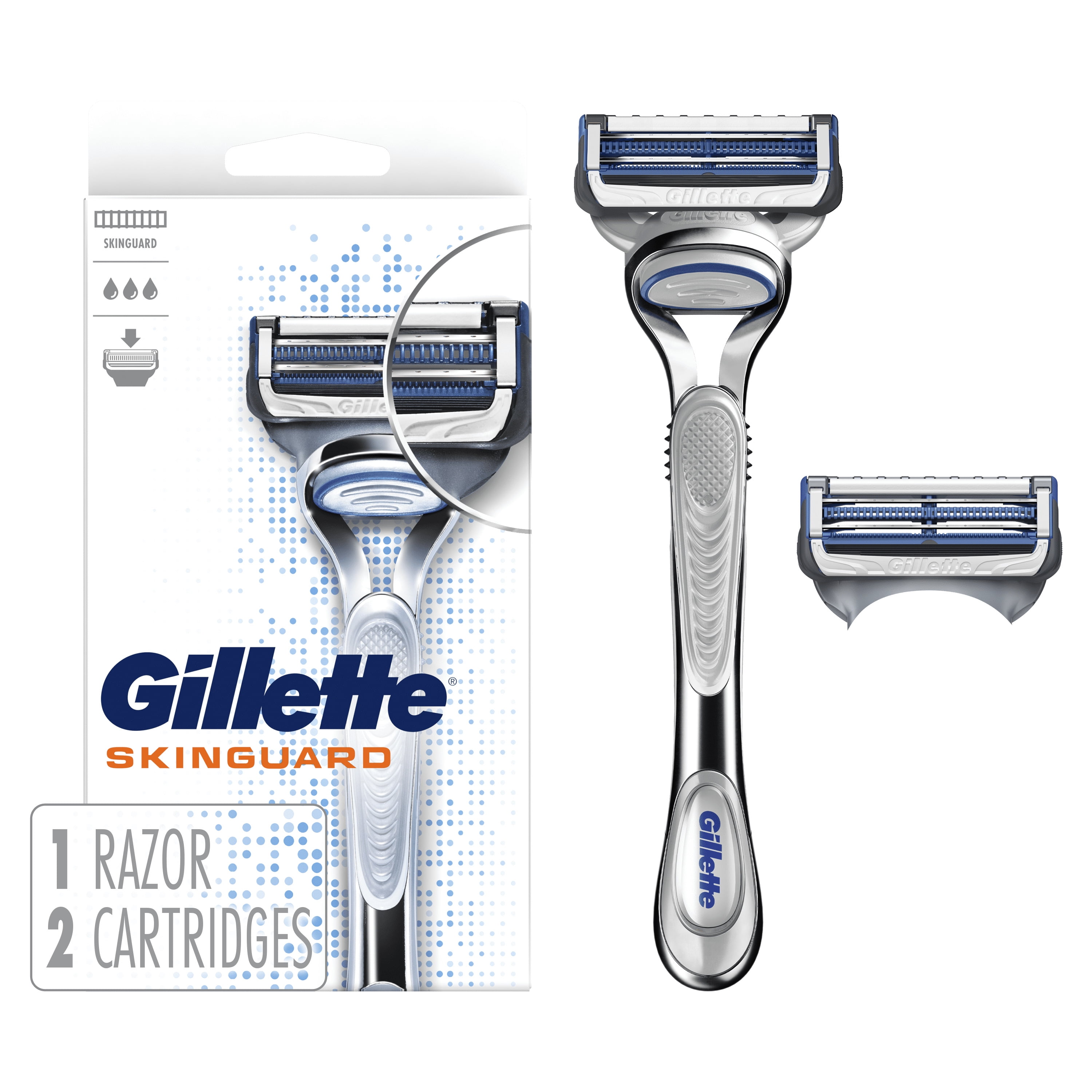 Бритва для мужчин с ручкой и 2 сменными лезвиями SkinGuard, серебристая Gillette