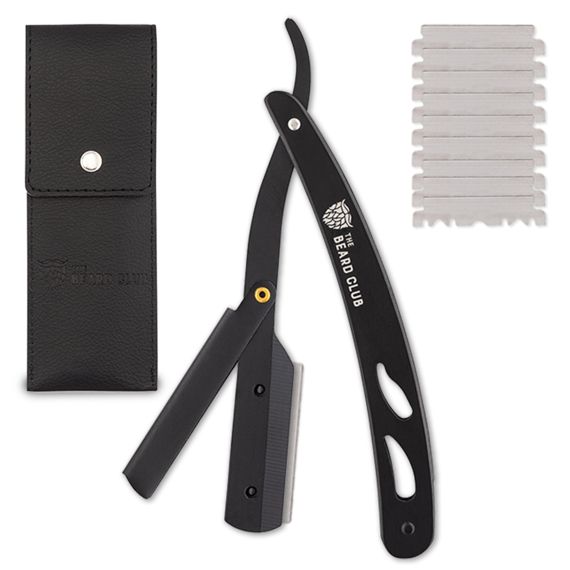 The Beard Club Barber Straight Edge Razor Kit for Men with Black Leather Case for All Skin Types The Beard Club