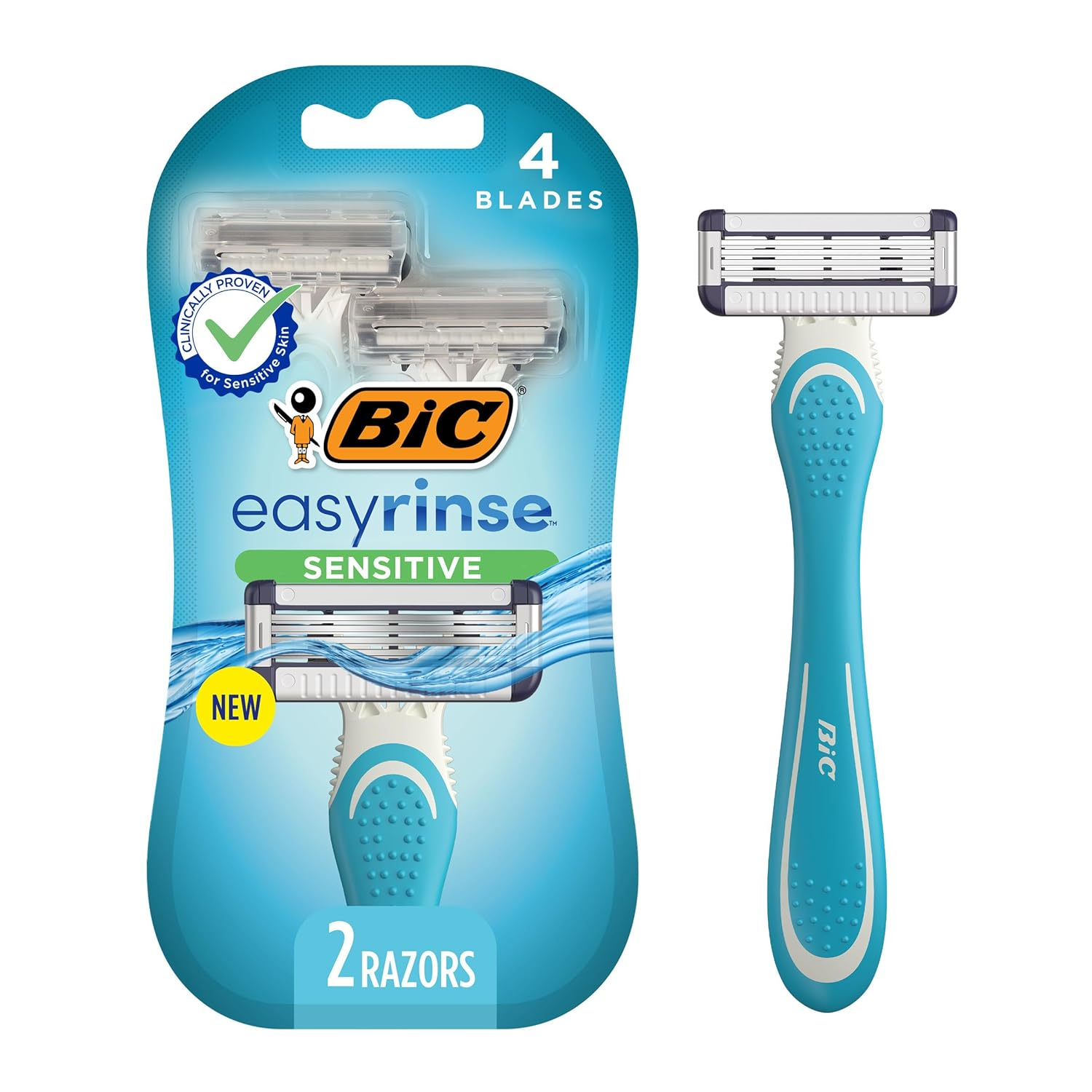 BIC EasyRinse Sensitive 4-Blade Disposable Razors, 2 ct BIC