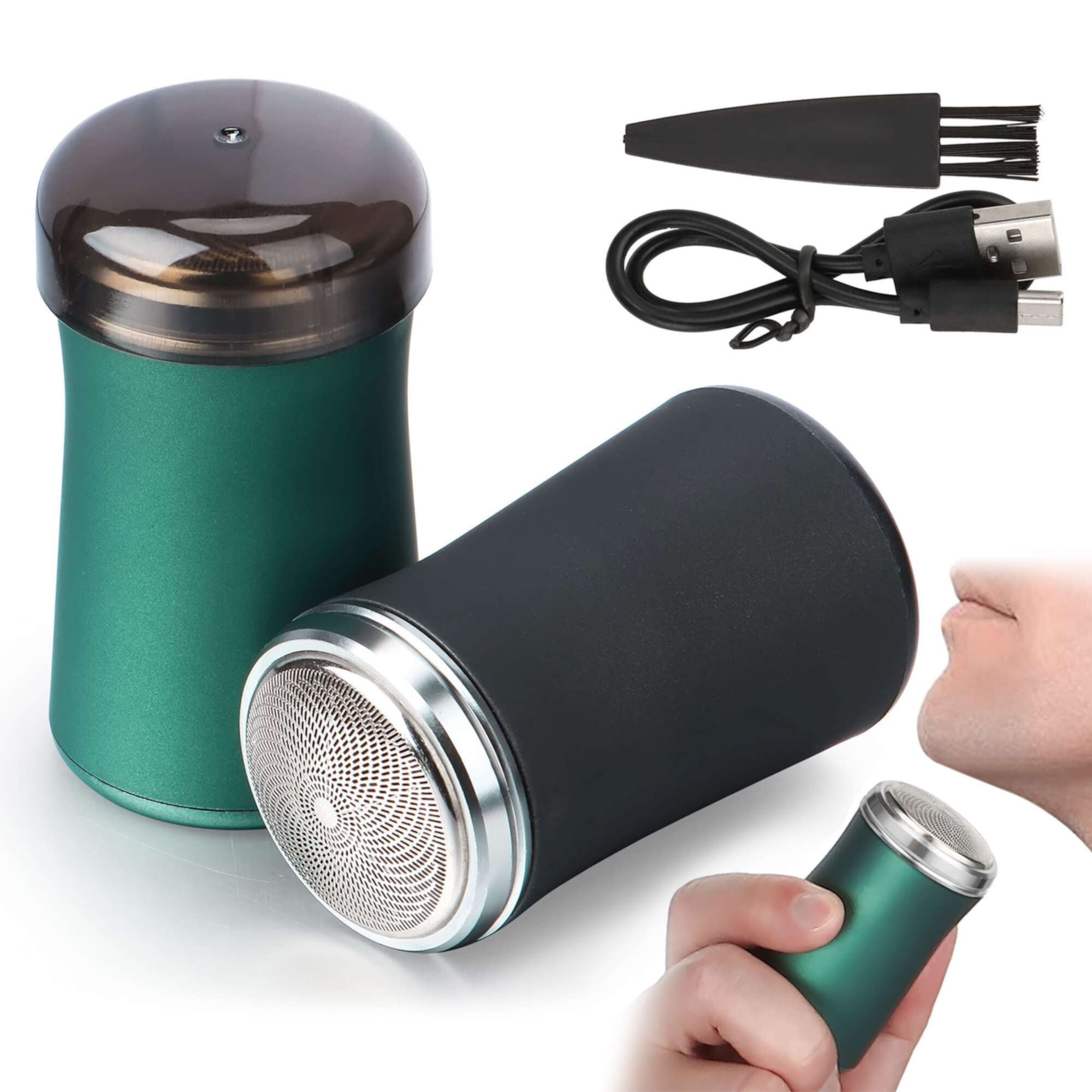 Gustave Mini Afeitadora Eléctrica para Hombres, Afeitadora Eléctrica Portátil de Bolsillo, Afeitadora de Viaje Recargable por USB, Fácil Uso con un Solo Botón "Verde" Gustave