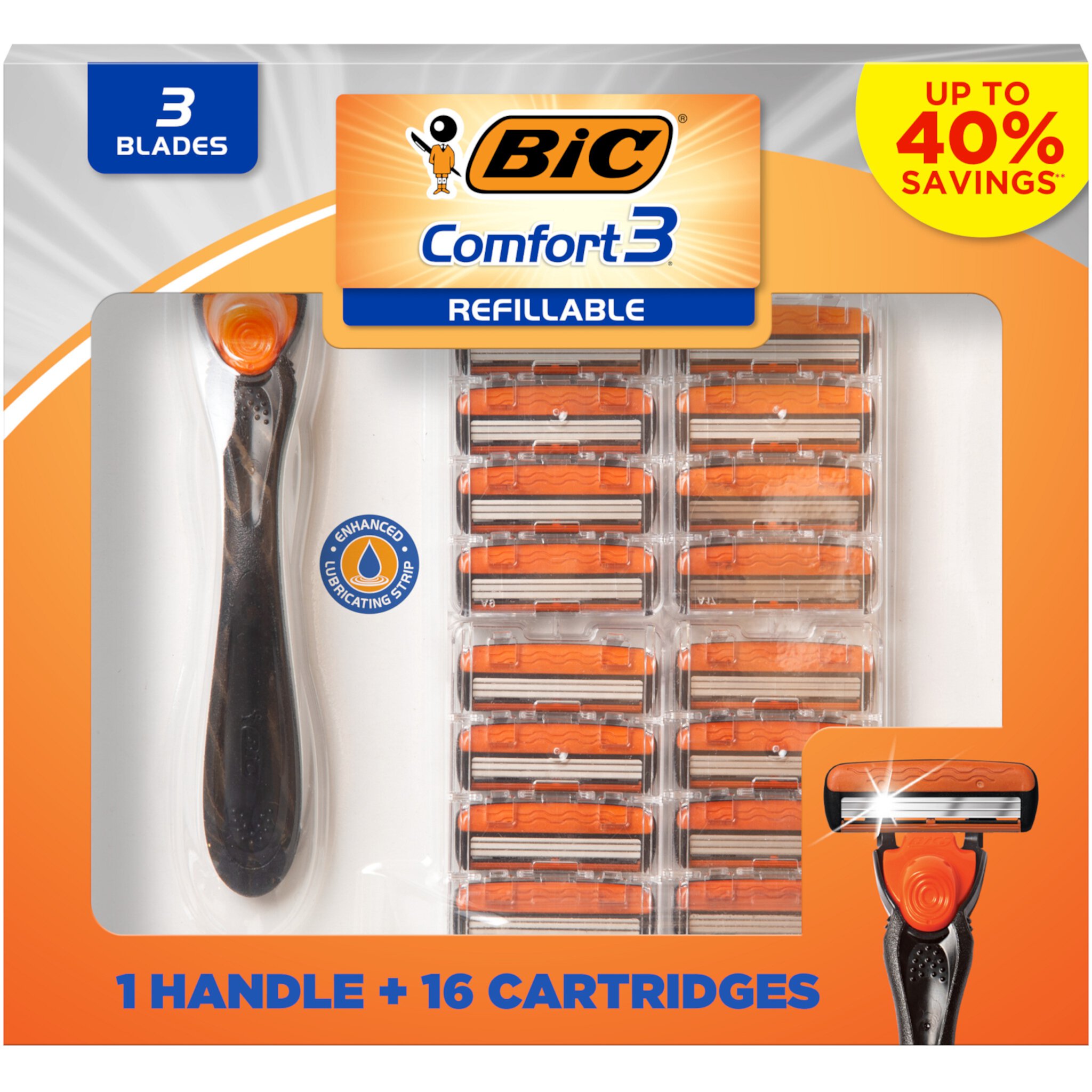 BIC Holiday Gift Set, Comfort 3 Hybrid Disposable Razors for Men, 3 Blade, 1 Handle and 16 Cartridges BIC