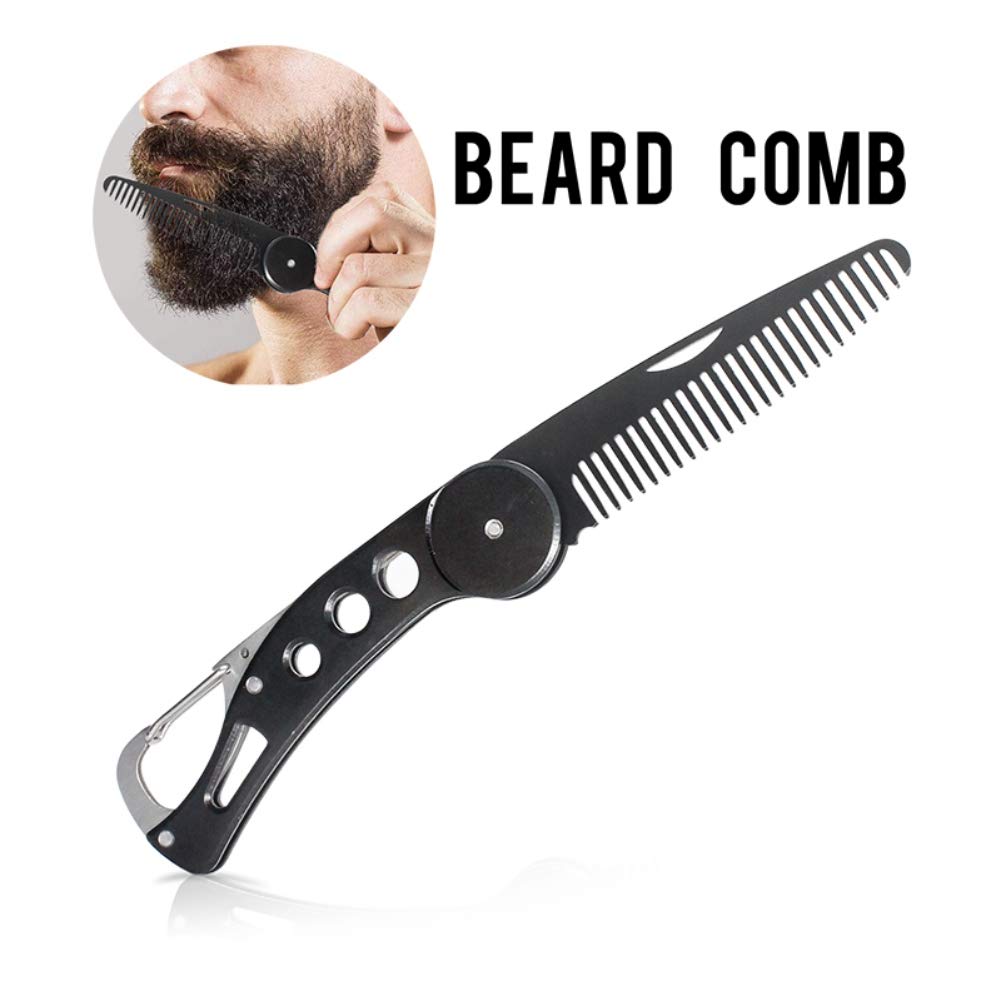 Amerteer Stainless Steel Beard Comb Men's Hair, Beard and Mustache Styling Comb Folding Pocket Comb Antistatic Foldable Portable Moustache Comb Hair Combs Amerteer