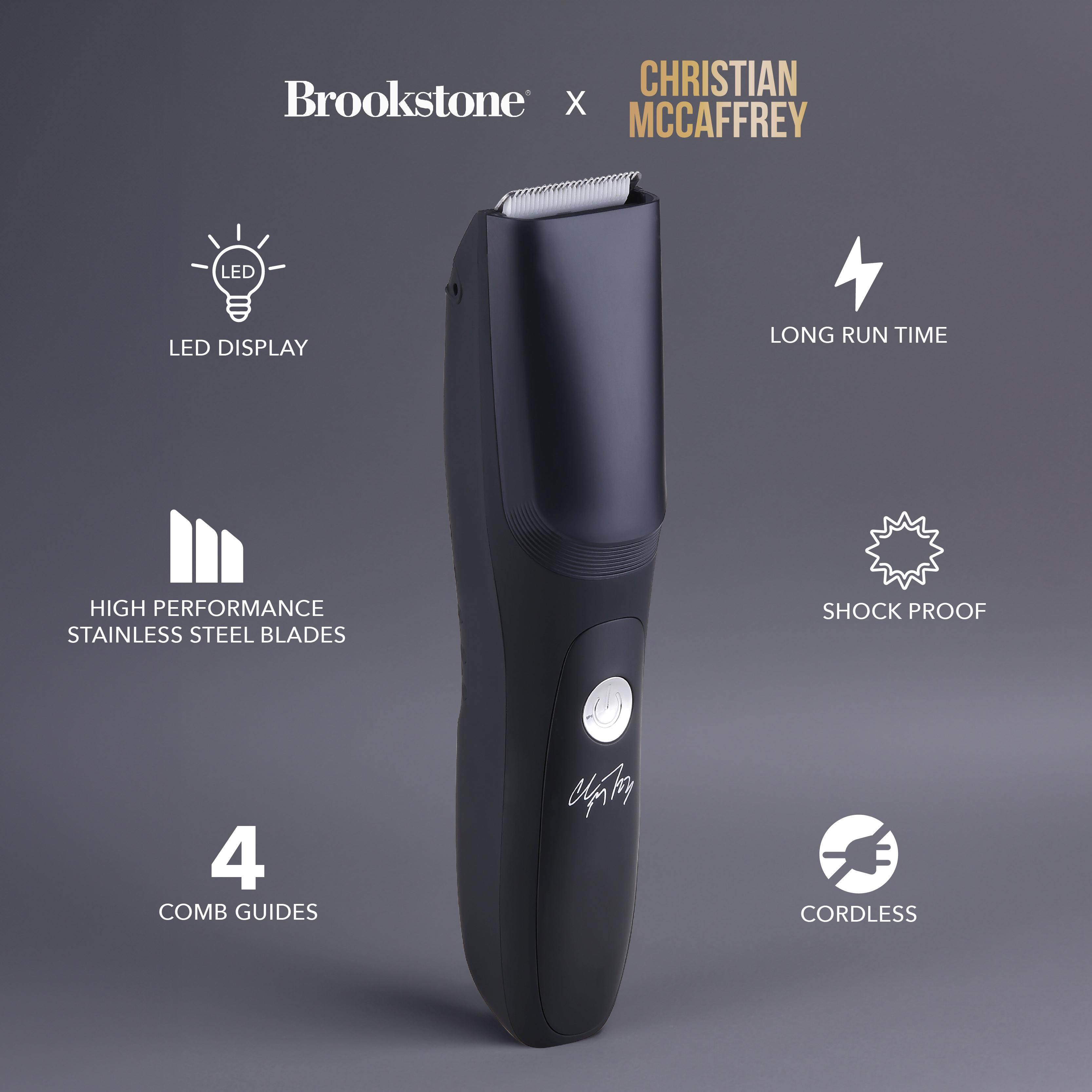 Brookstone Christian McCaffrey Special Edition, Cordless Rechargeable Men's Electric Hair Trimmer with Vacuum BROOKSTONE