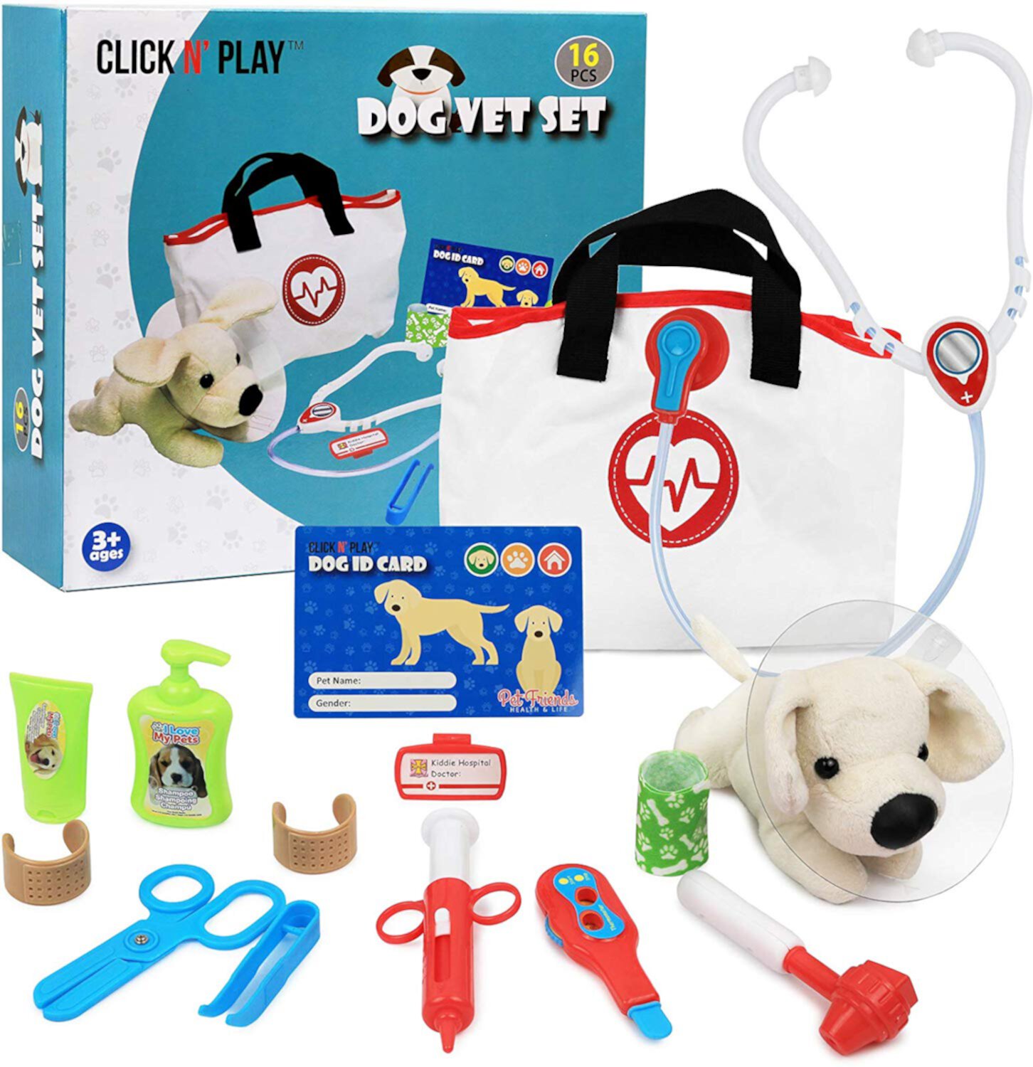 Click N' Play Veterinary Doctor Medical Toy Set, 16 Pieces Click N' Play