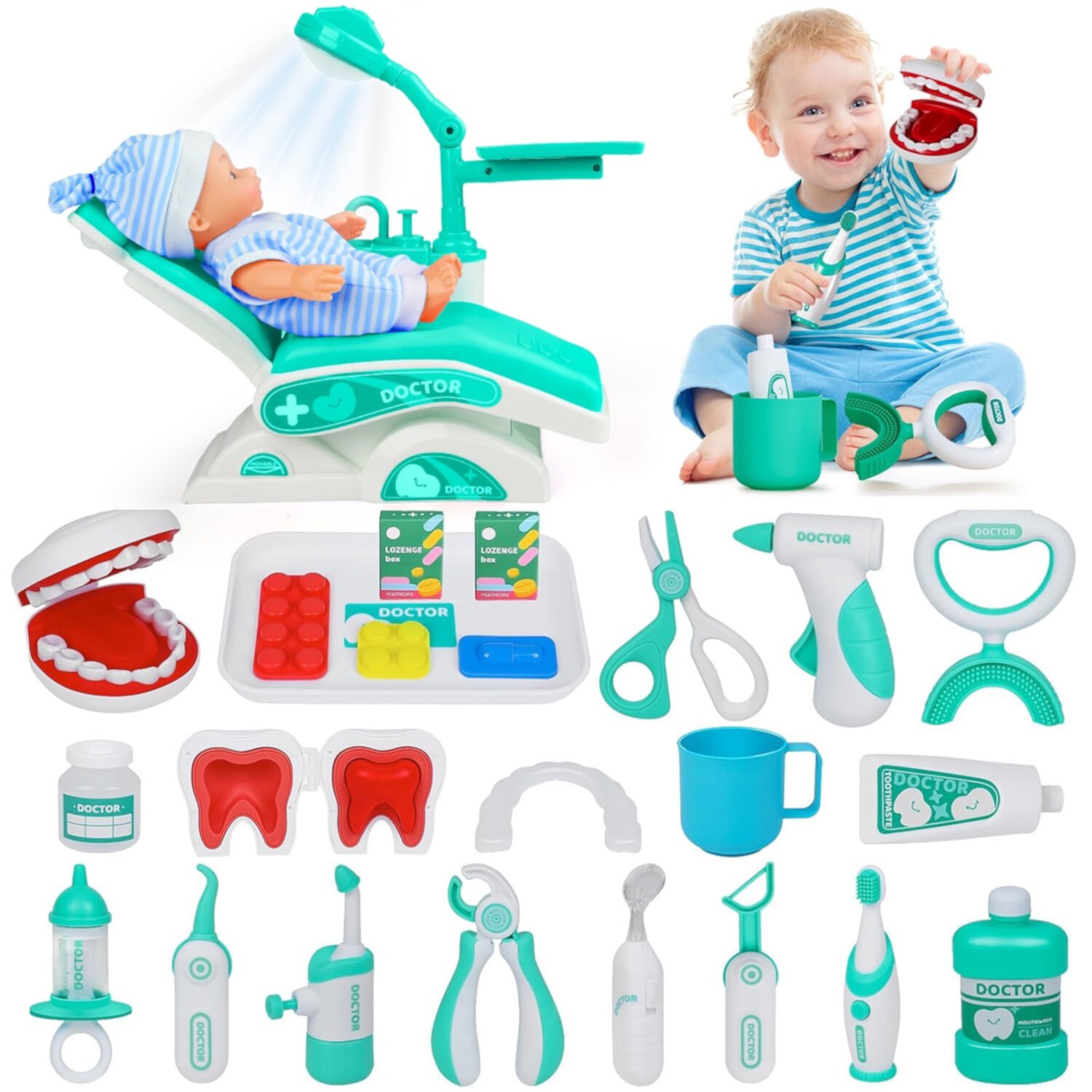 HopeRock Kids Doctor Kit Toys for Toddlers 2 3 4 5 Years, 28 PCS Pretend Doctor Kit Dentist Toys for Boys Girls, Birthday Christmas Gift for Toddlers Ages 2-4 3-5, Green HopeRock