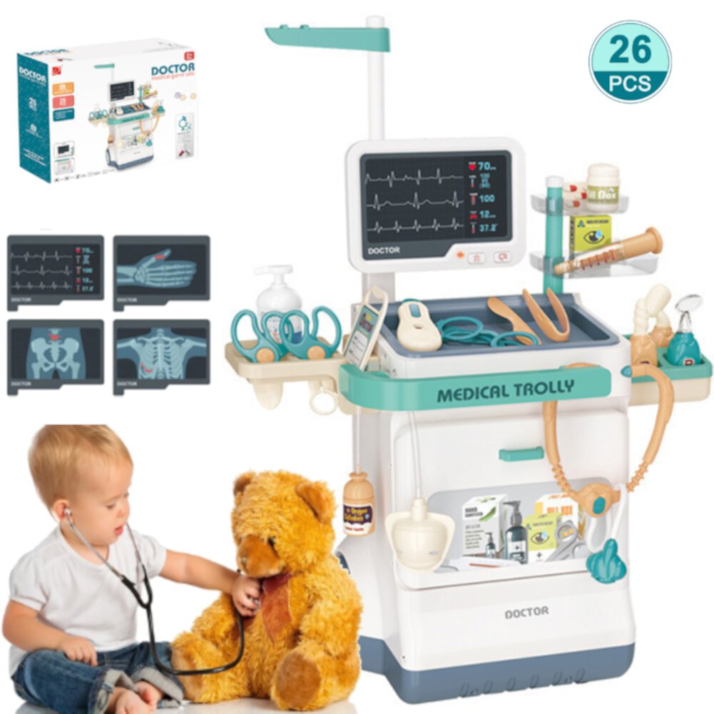 Doctor Kit for Kids, 47PCS Pretend Medical Station Toy Set for Boys & Girls, Mobile Cart with Lights Doctor Role Playset Toys for Toddler Kids 3-8 Years Old FAGINEY