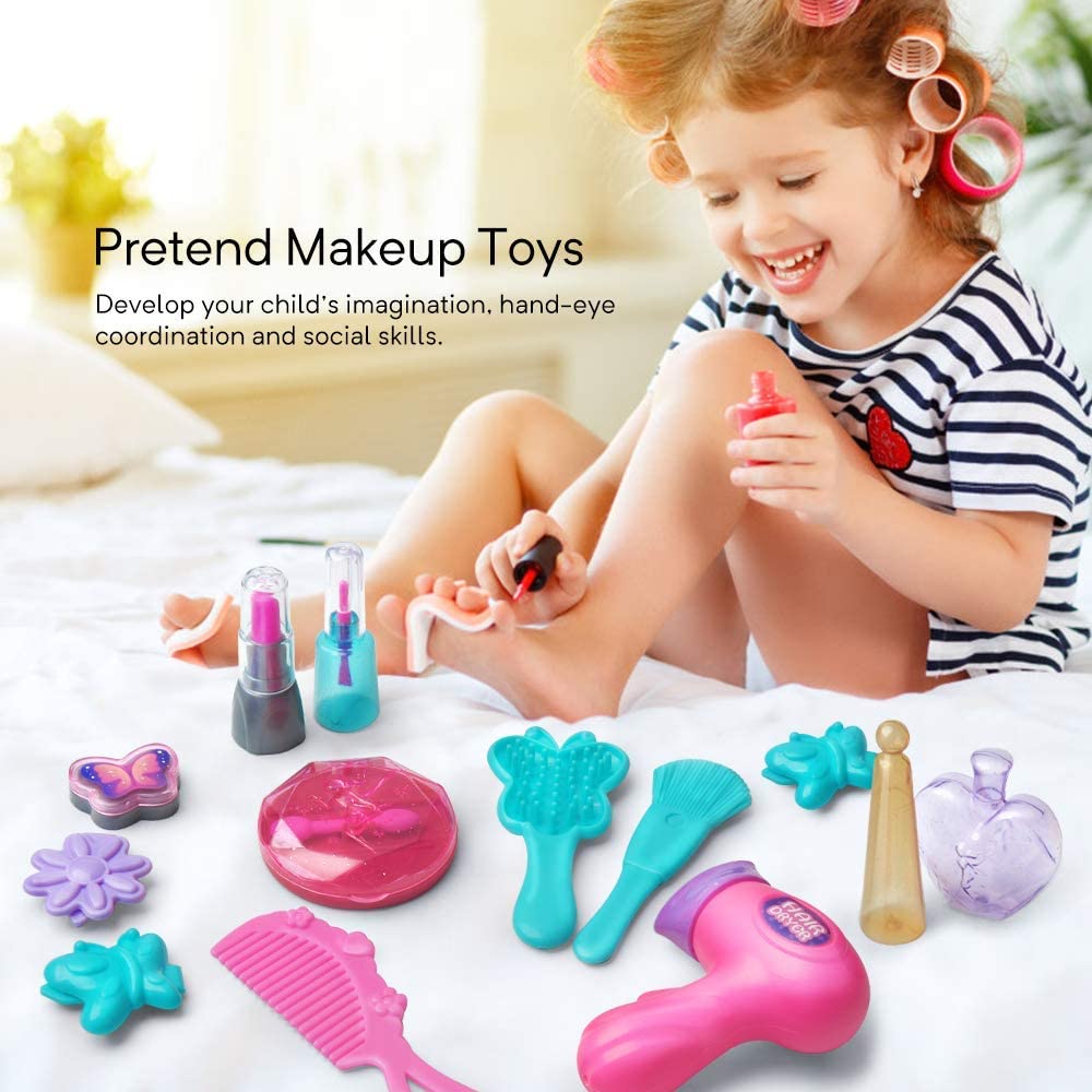 Pretend Makeup Set Role Play Cosmetics Kit Princess Dress Up Kids Hairdressing Gift Toy for 3 Year olds Little Girls , 21pcs TiokMc