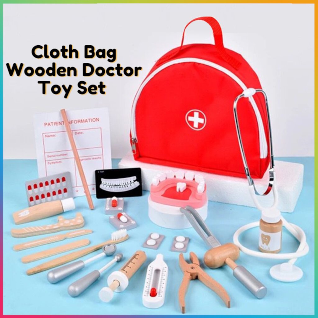 20 Pcs Doctor Kit for Kids, Wooden Pretend Doctor Playset Medical Dentist Kit Toys for Toddlers Birthday Xmas Gift Generic