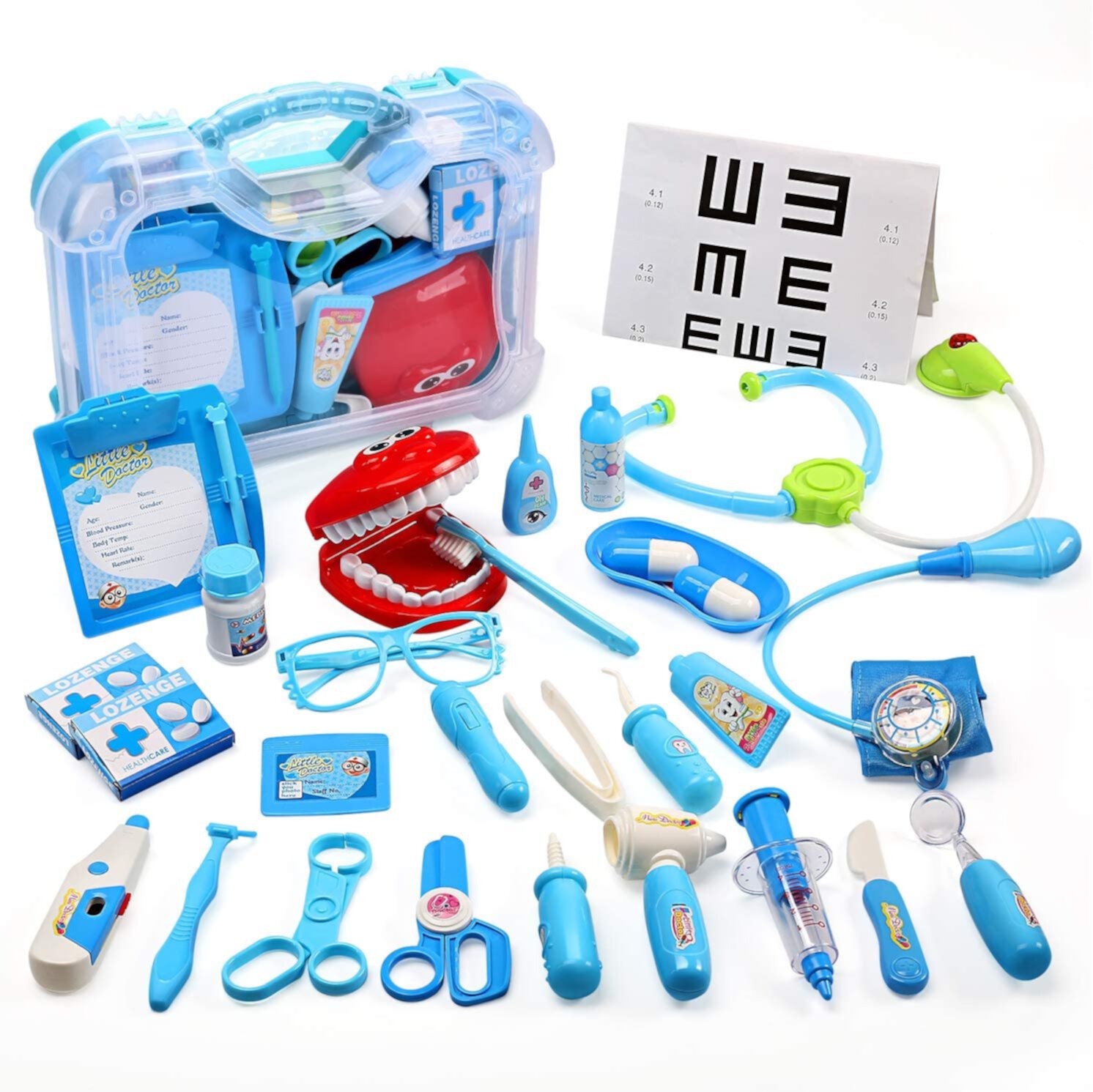 JoyStone 62Pcs Toy Medical Kits, Play Doctor Kits with Doll, Carrying Case, Dentist Toys for Kids, Toddler Doctor Roleplay Toys for Age 3+ JoyStone