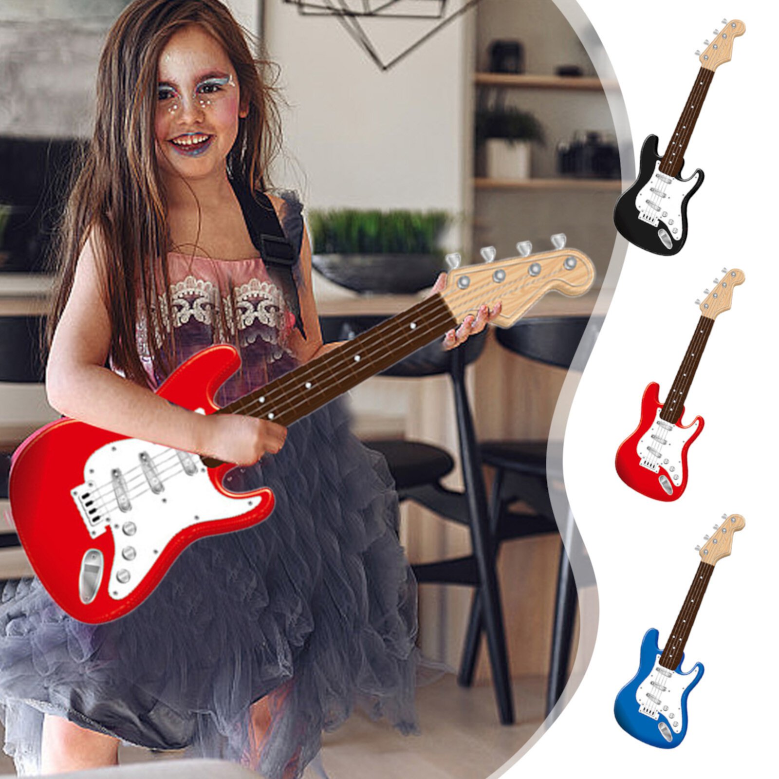 kkbbma Guitar Toy for Kids Savings - 16 Inch Guitar Toy For Kids 4 Strings Electric Guitar Musical Instruments For Children Multifunctional Portable Electronic Instrument Kkbbma