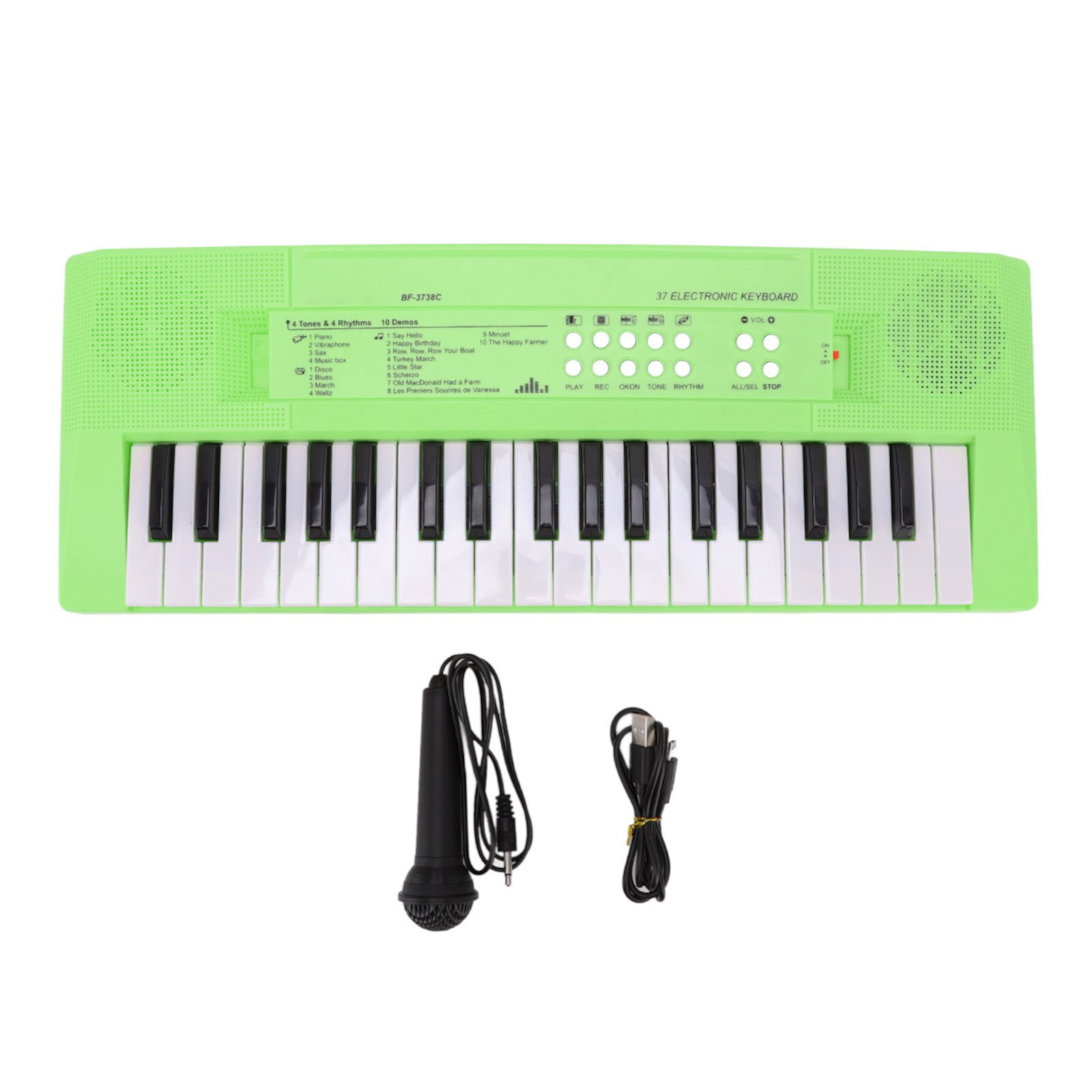 Children Electronic Keyboard, Plastic Bright Color Birthday Gift Funny 37 Keys Piano Keyboard Toy With Microphone For Kid For Home Green Eotvia