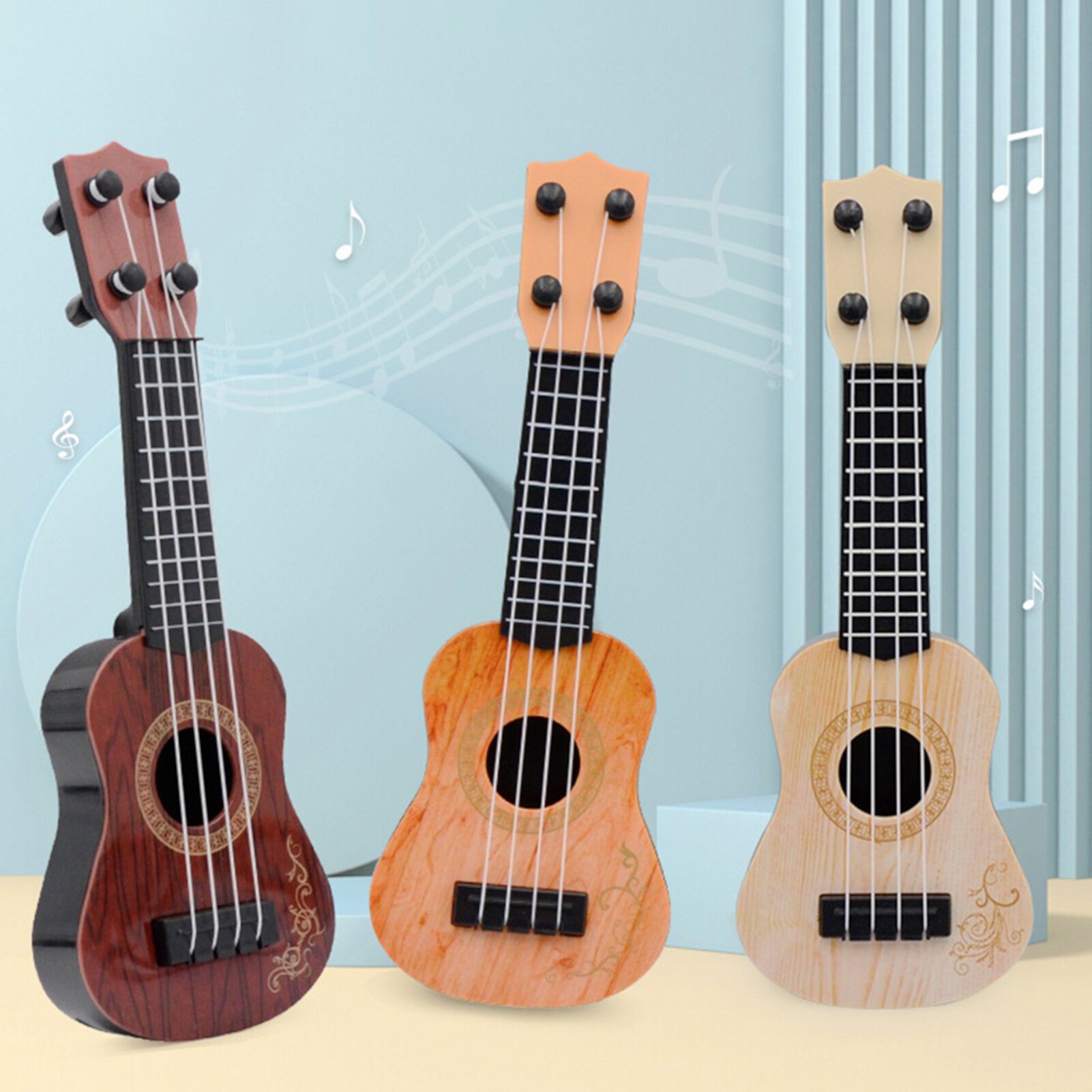 Visland Kids Toy Ukulele, Kids Guitar Musical Toy, 4 Steel Strings, with Pick, Kids Play Early Educational Learning Musical Instrument Gift for Preschool Children, Ages 3-6(Wooden Color) Visland