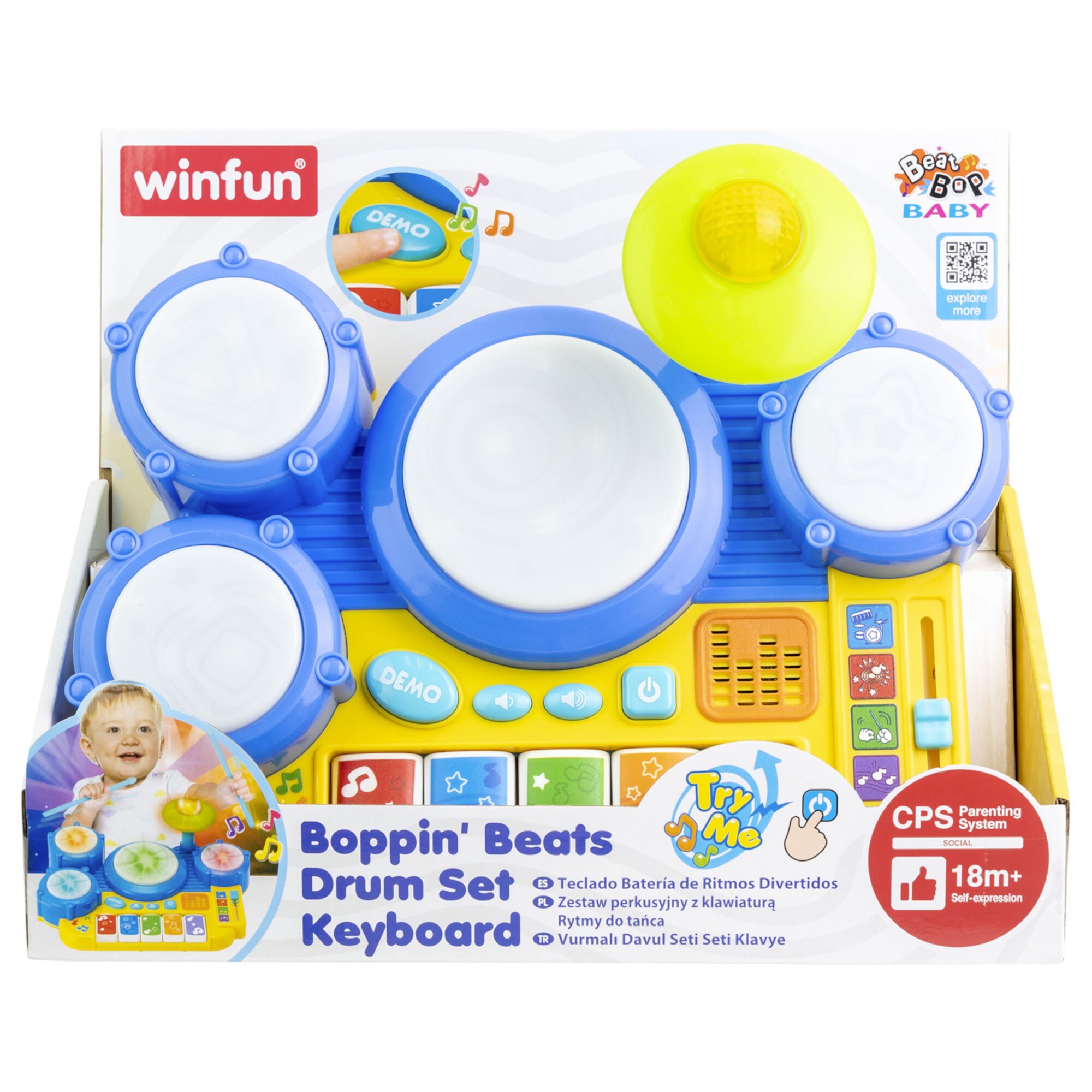 Winfun: Boppin' Beats Drum Set Keyboard - Lights & Sounds Toy, Children's Colorful Instrument, 4 Modes of Play, Demo Songs, Toddler & Kids Ages 18mo+ Winfun