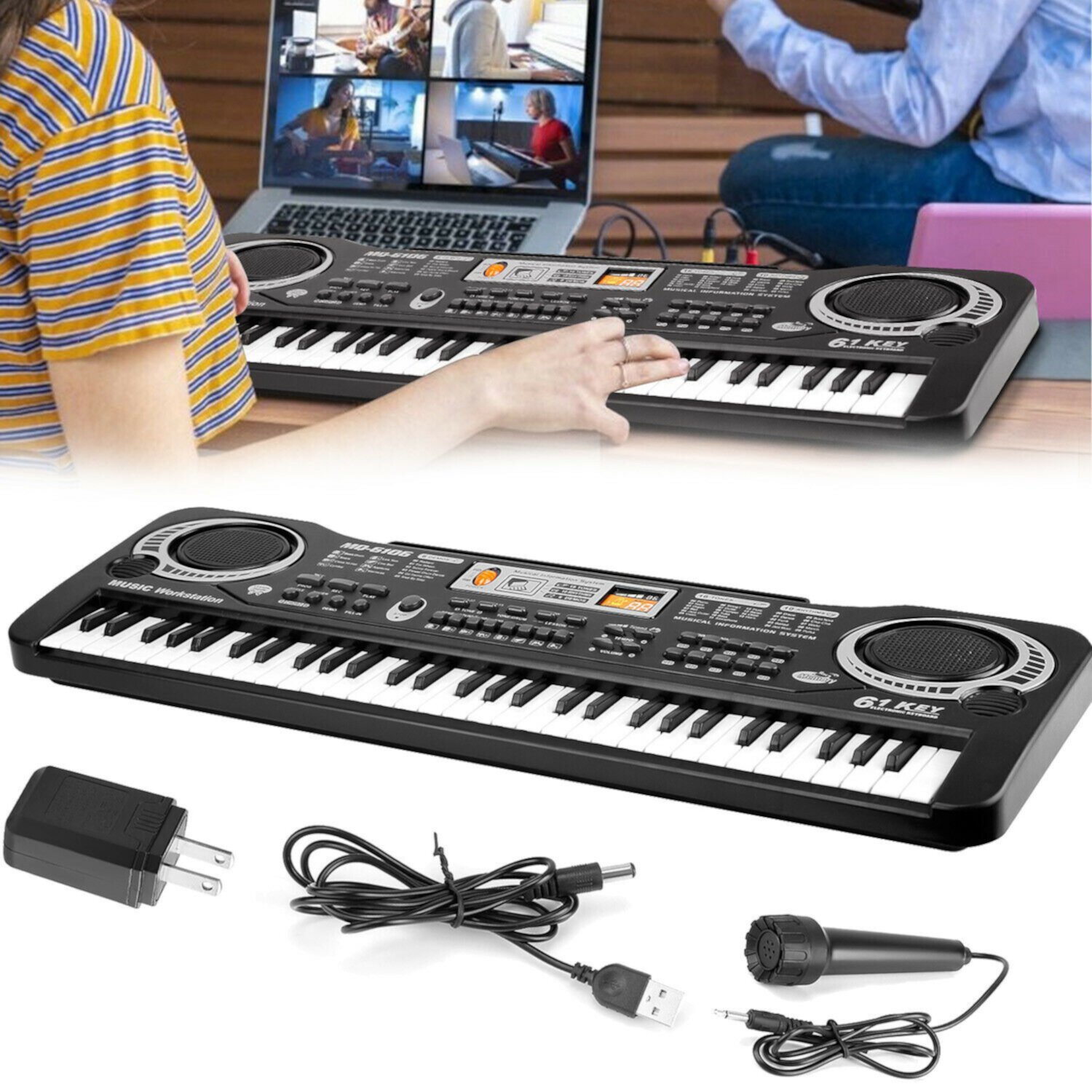 TeqHome 61 Keys Digital Music Electronic Keyboard for Beginner Electric Piano Organ and Microphone Gift TeqHome