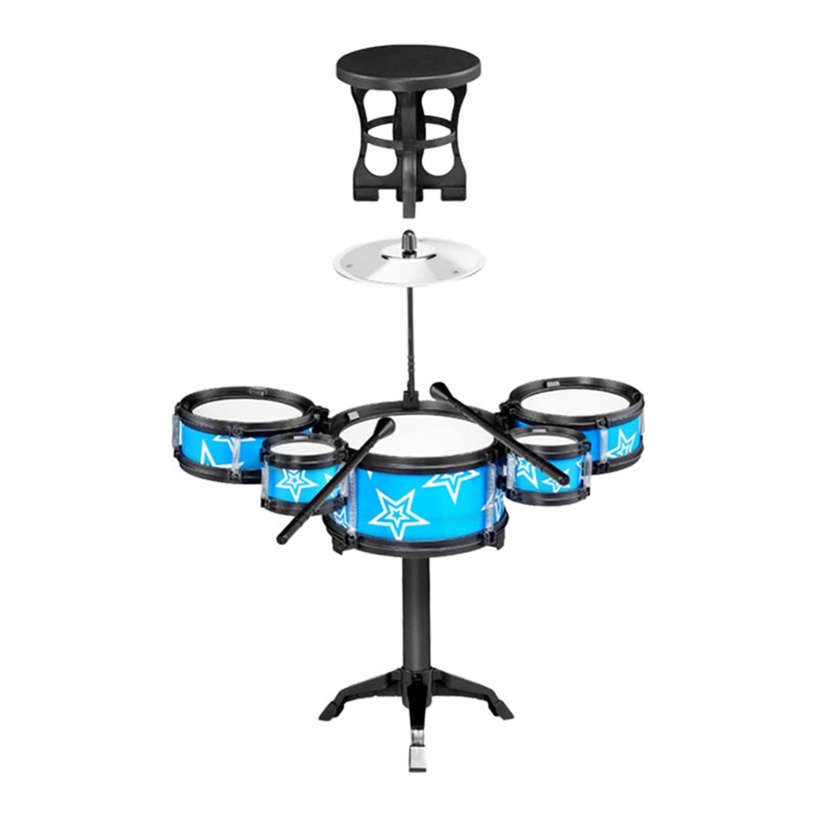 Simulation Kids Drum Toys Jazz Drum Kits Playing Kits with Drumsticks Instrument Set Kids Musical Toys for Boys Children Blue With Chair MERIGLARE