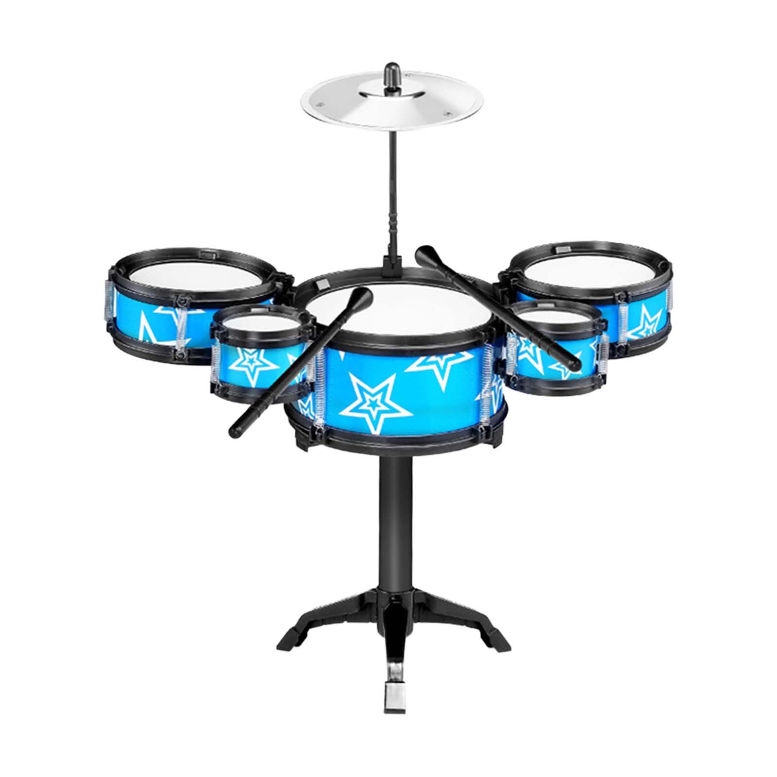 Simulation Kids Drum Toys Jazz Drum Kits Playing Kits with Drumsticks Instrument Set Kids Musical Toys for Boys Children Blue MERIGLARE