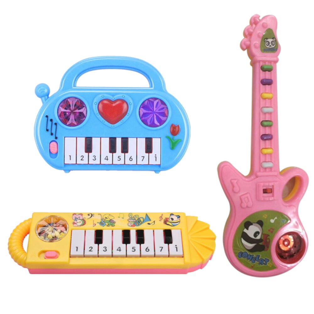 KEINXS 3pcs children's early education educational music toys simulation guitar electronic piano sound and light toys (random color） Keinxs