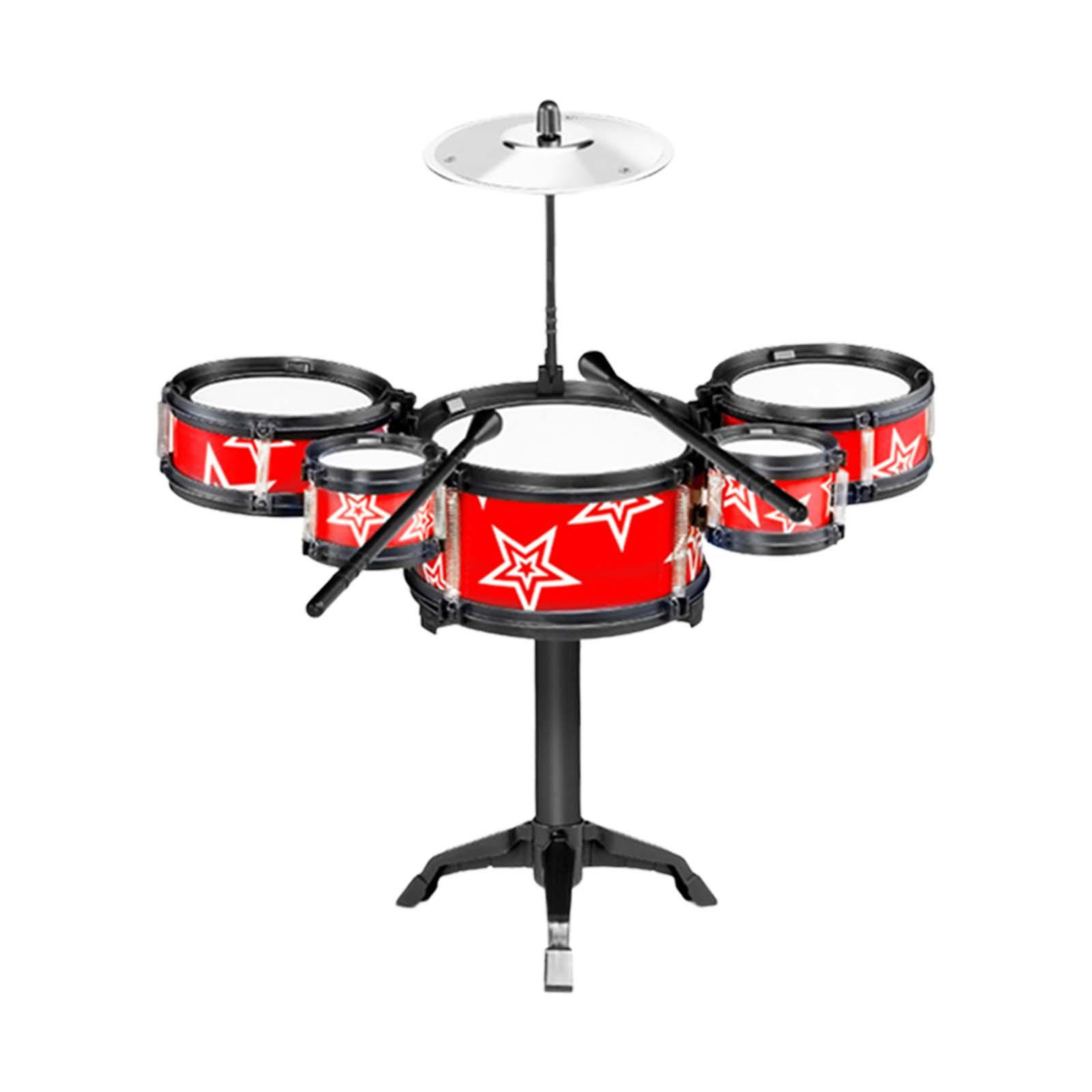 Simulation Kids Drum Toys Jazz Drum Kits Playing Kits with Drumsticks Instrument Set Kids Musical Toys for Boys Children Red MERIGLARE