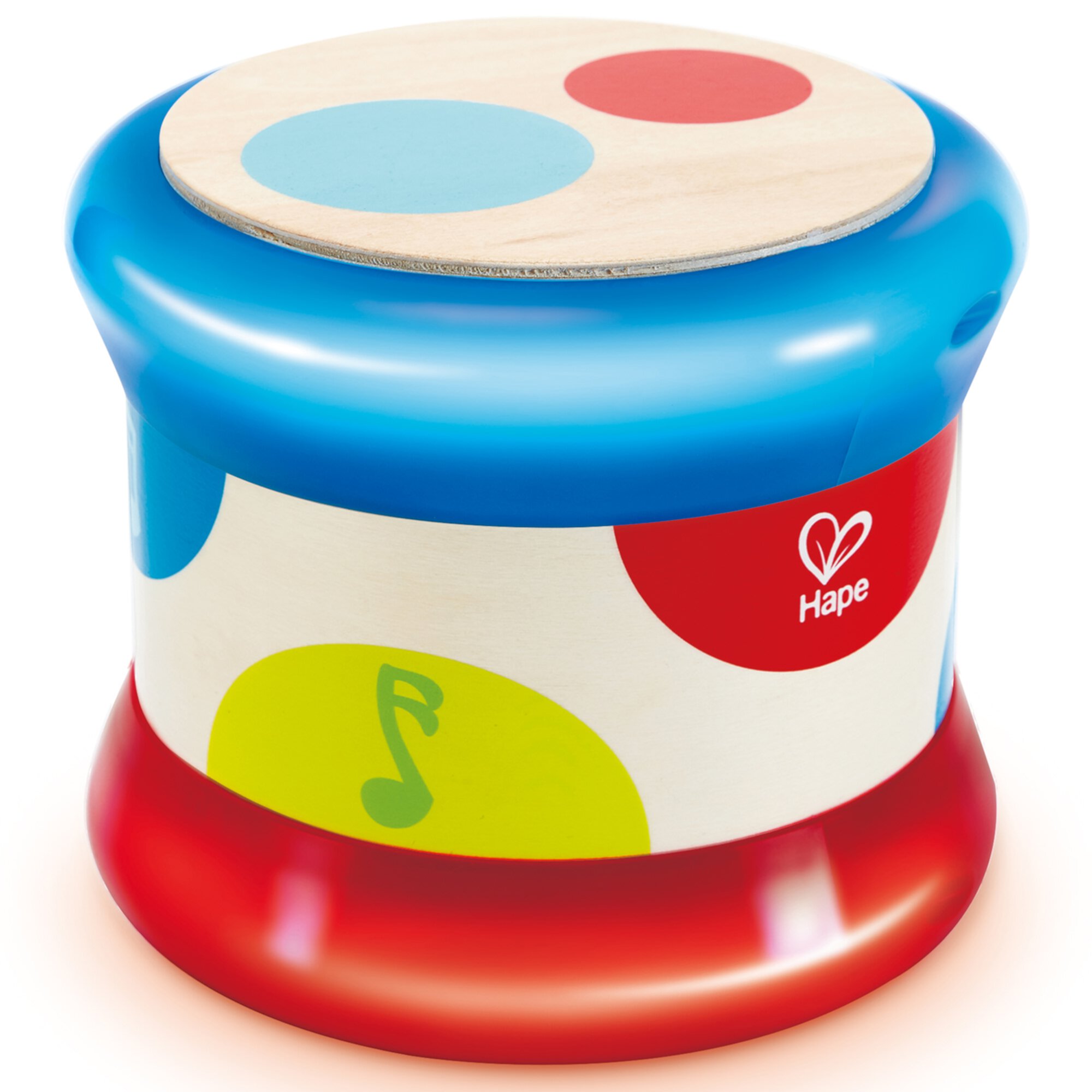 Hape: Baby Drum - Red & Blue - Lights & Sounds Wooden Musical Toy, Beat As A Drum Or Roll Around & Play, Sensory Instrument, Baby & Toddlers Ages 6mo+ Hape