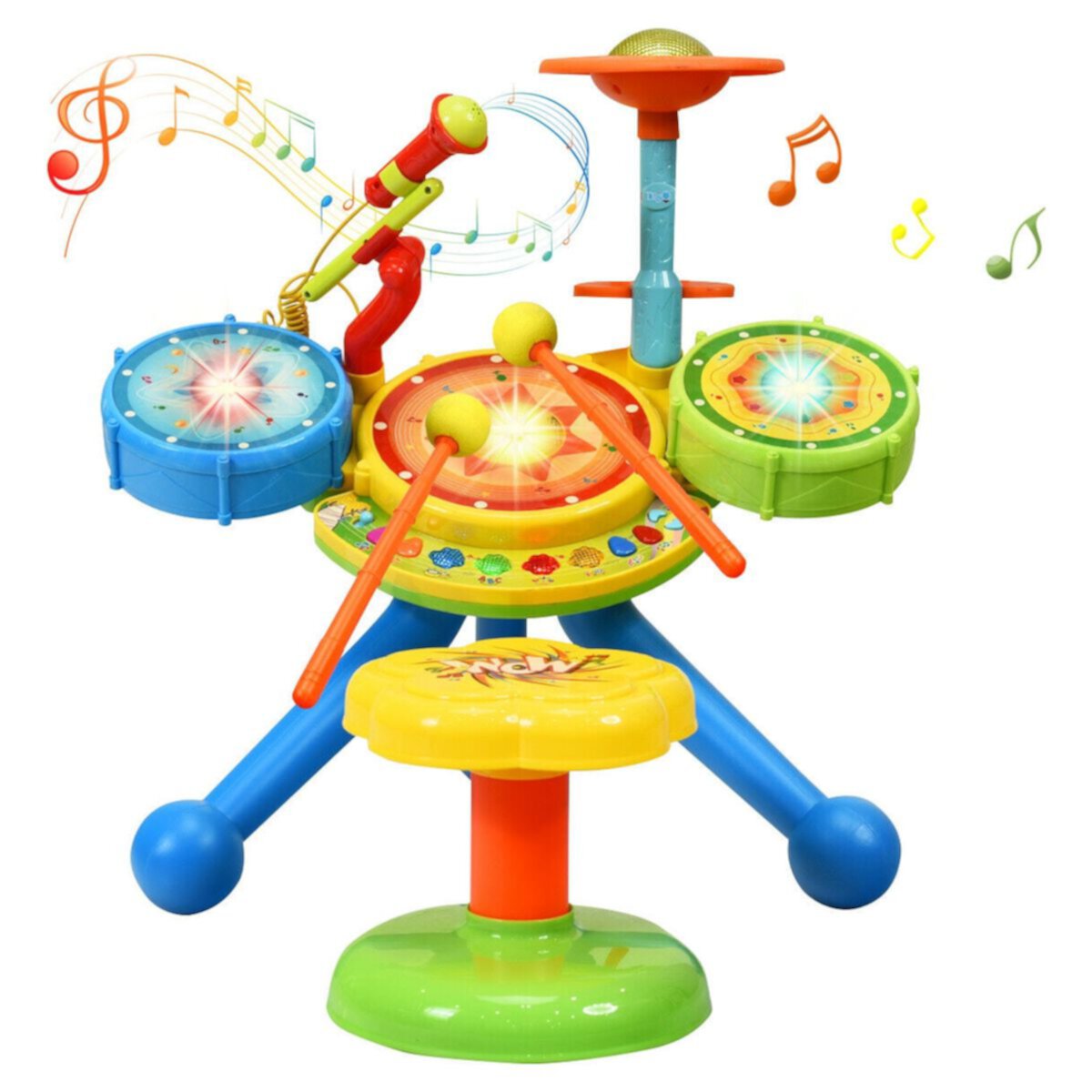 Gymax Kids Electric Jazz Drum Set Musical Instrument with Stool Microphone & LED Light GYMAX