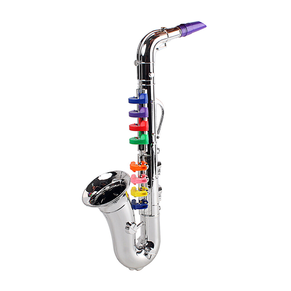 Frcolor Children Plastic Trumpet Toy Musical Instruments Toy Saxophone 8 Rhythms Trumpet Toy Kids Mini Musical Instrument Toy Props for Preschool Toy Gift CZ01 (Silver) FRCOLOR