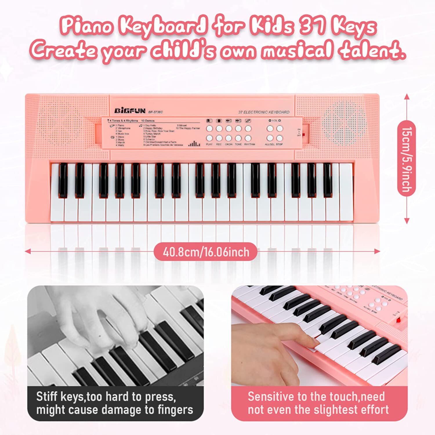 AIMEDYOU Kids Keyboard, 37 Keys Piano for Kids Music Piano with Microphone Portable Multi-Function Electronic Educational Musical Gift Toys for 3 4 5 6 Year Old Girls Boys Beginners (Pink) AIMEDYOU