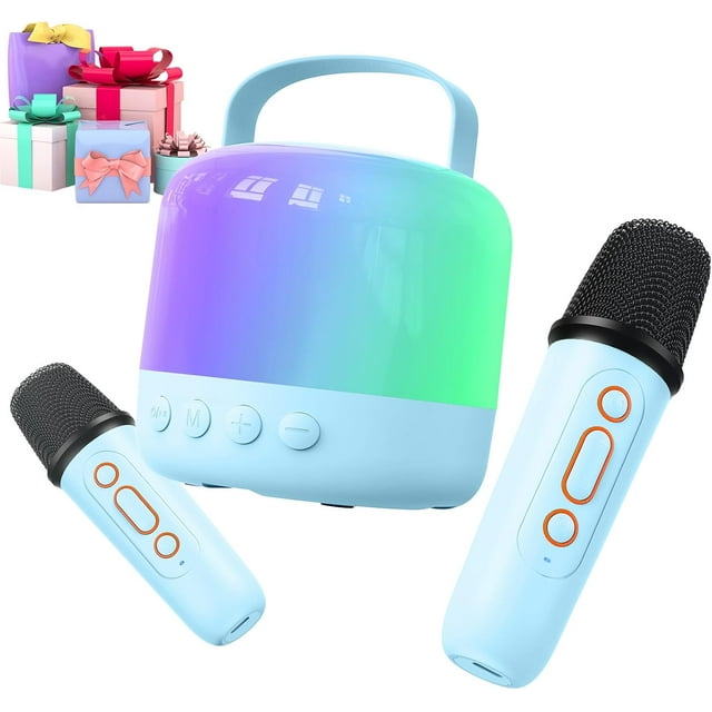 Mini Karaoke Machine for Kids Adults, Portable Bluetooth Speaker with 2 Wireless Microphones and LED Lights, Karaoke Toys Gifts for Girls Boys 4, 5, 6, 7, 8, 9,10,12+ Years Christmas Birthday Party CEDQ