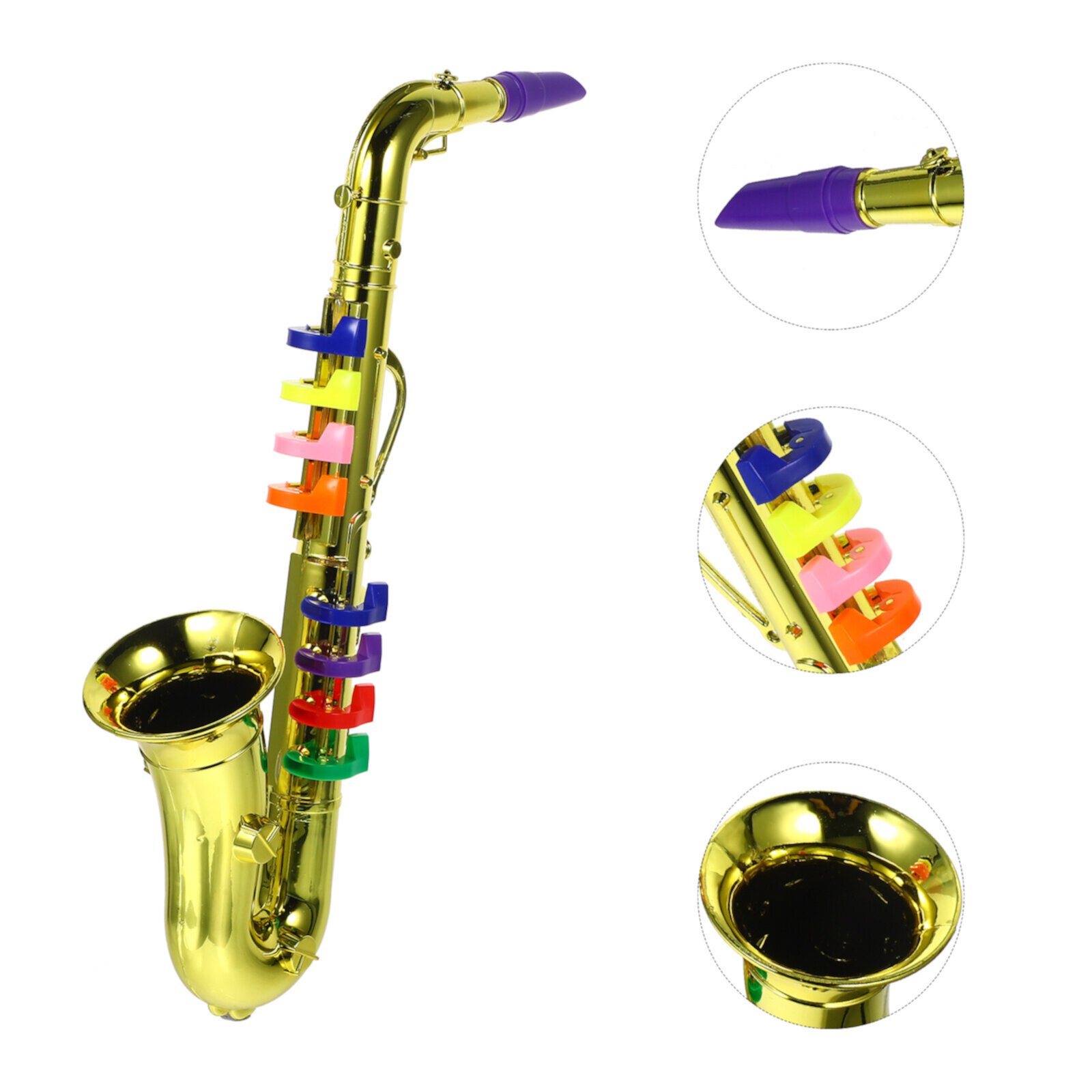 Kids Saxophone Toy Musical Wind Instruments Plastic 8 Rhythms Metallic Golden Saxophone for Kids Early Educational Toy PIXNOR