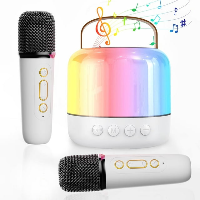 Mini Karaoke Machine for Kids Adults, Portable Bluetooth Speaker with 2 Wireless Microphones and LED Lights, Karaoke Toys Gifts for Girls Boys 4, 5, 6, 7, 8, 9,10,12+ Years Christmas Birthday Party CEDQ