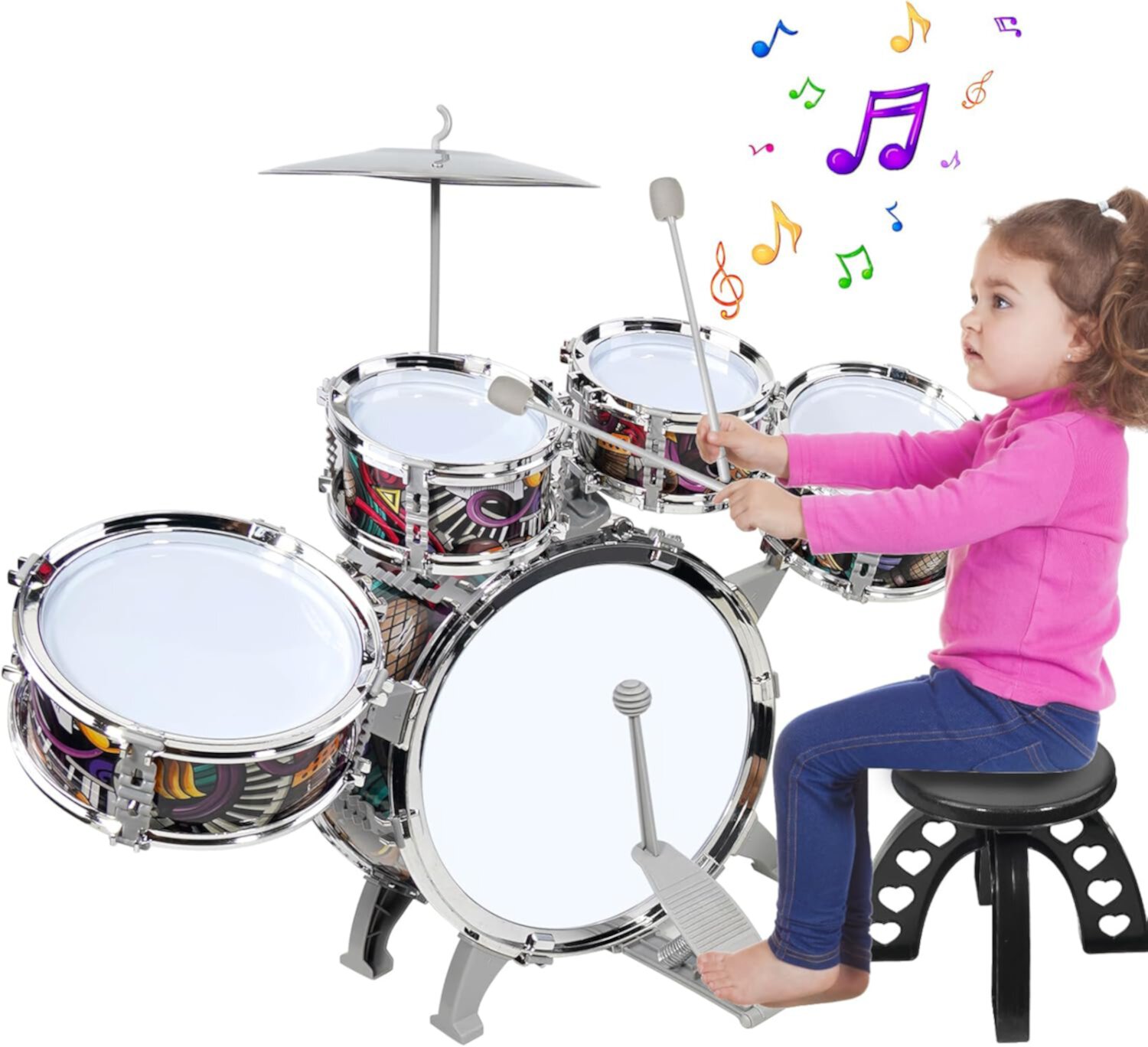 Kids Toddlers Drum Set with 5 Piece High Mini Musical Jazz Drum Kit for Beginners Kids Musical Instruments Toys Gifts for Age 3 4 5 6 7 8 9 10 11 12 Year Old Boys Girls Baby Children CEDQ