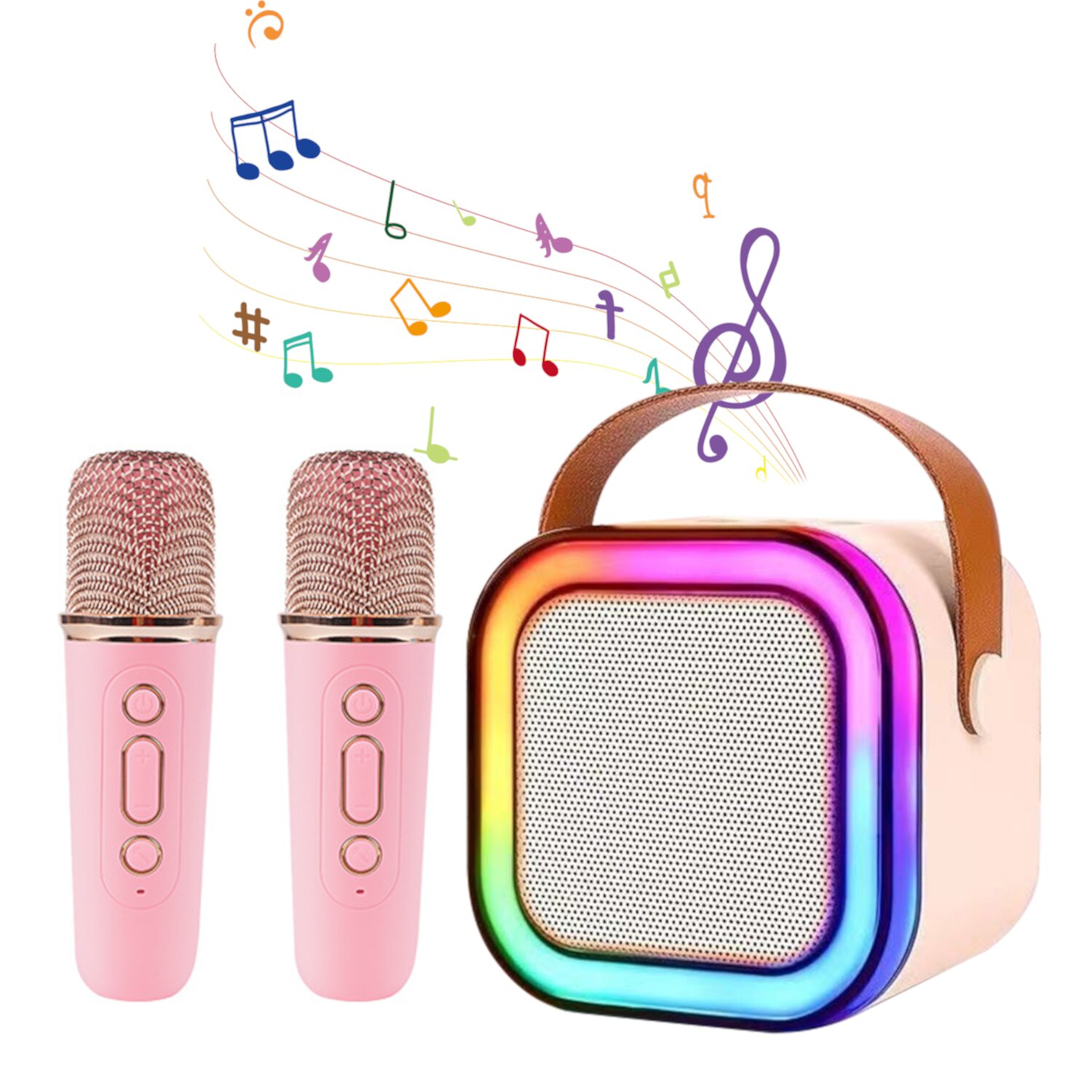 Kids Mini Karaoke Machine,Cute and Loud Portable Karaoke Machine with 2 Wireless Microphone and LED Lights,for Girls and Adults, Pink Yuanjian