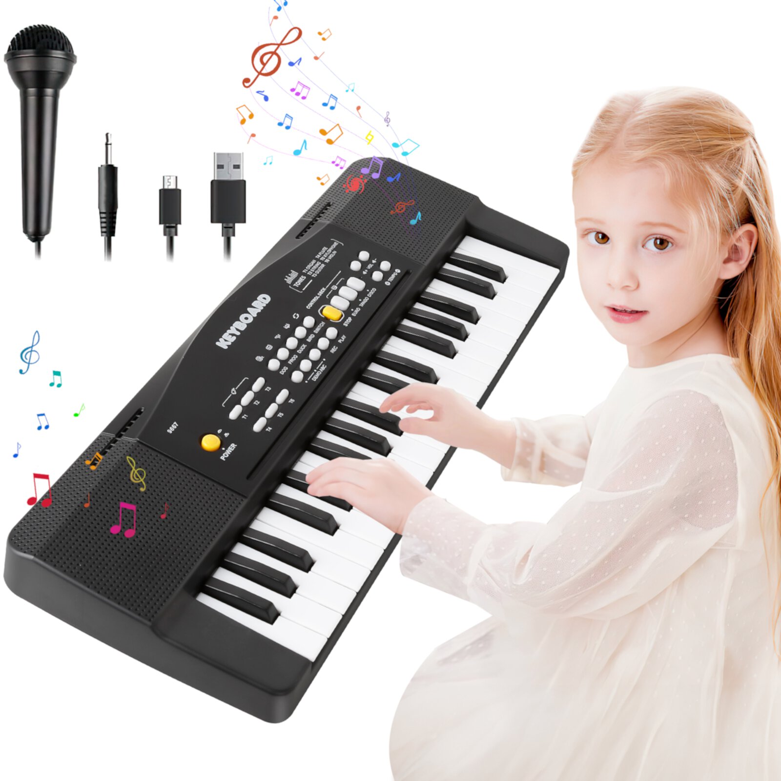 Yuhuan 37 Keys Kids Piano - Keyboard Piano for Kids Musical Instruments Toy with Microphone for 3 4 5 6 7 8 Year Old Boys and Girls - Black Yuhuan