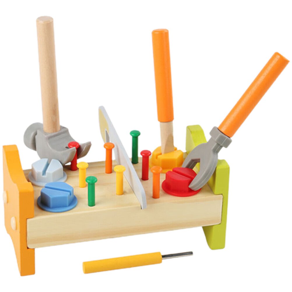 1 Set Pounding Peg Workbench Wooden Toy Educational Baby Pounding Peg Workbench with Hammer Homemaxs