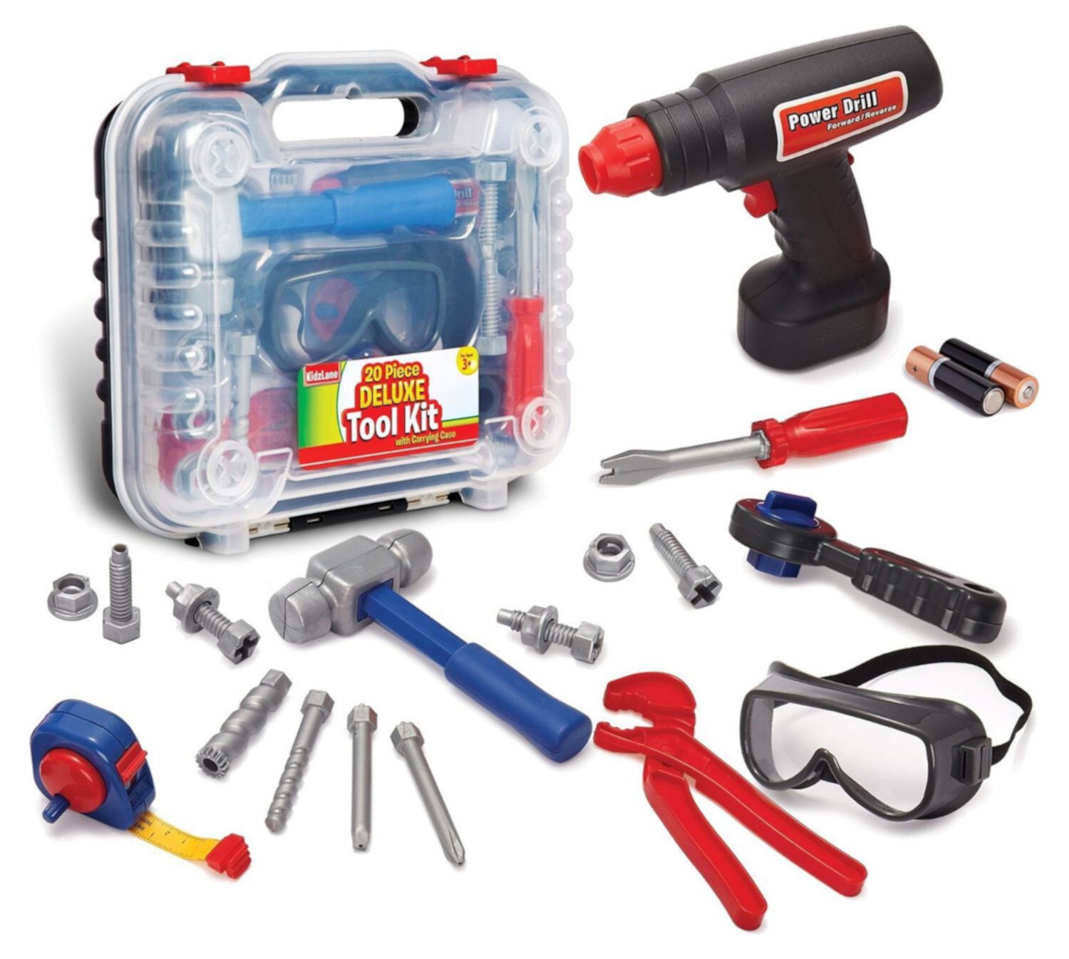 Durable Kids Tool Set, with Electronic Cordless Drill & 20 Pretend Play Construction Accessories, with a Sturdy Case Kidzlane