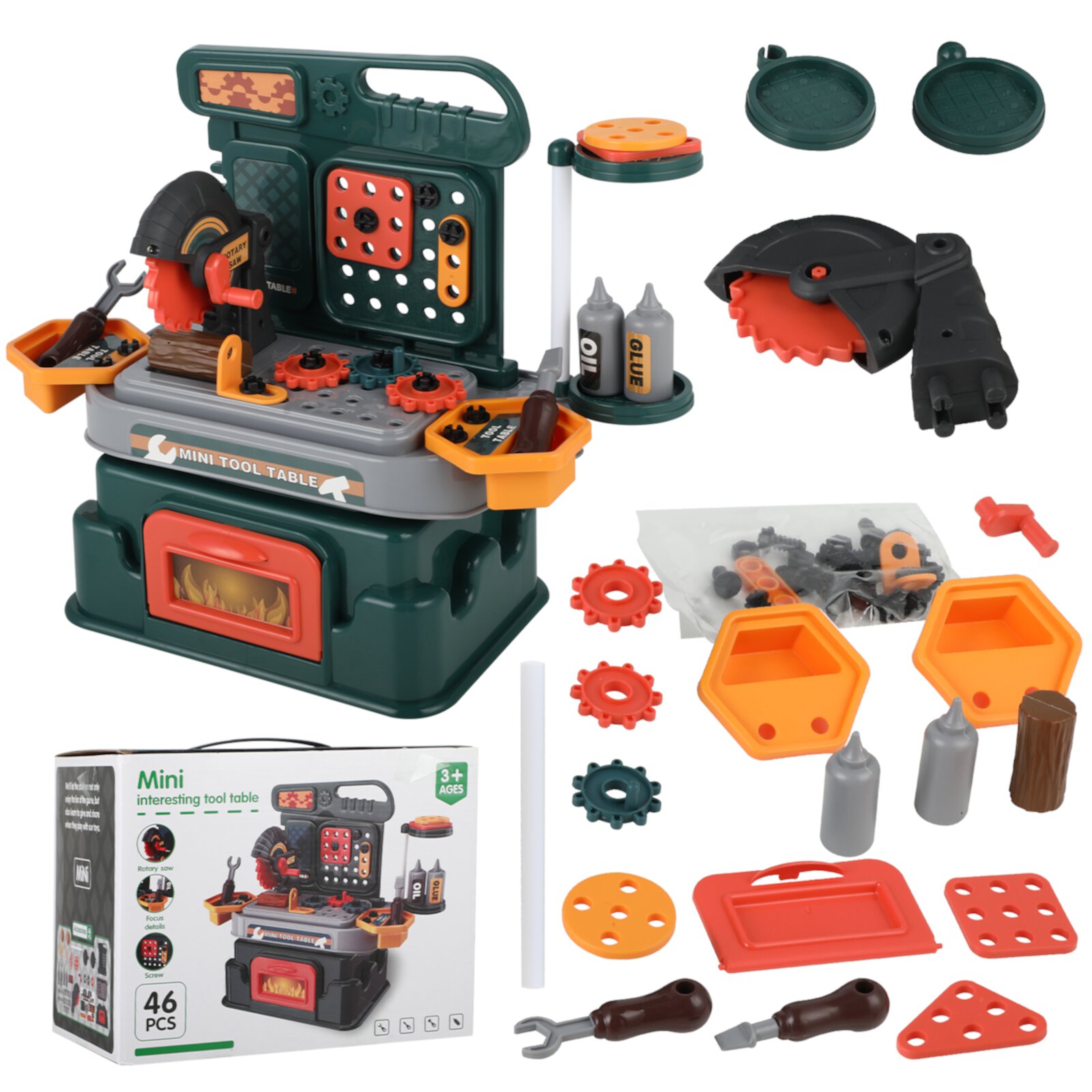 Huge Wave Kids Tool Bench Set, 46 PCS Pretend Play Tool Work Bench for Kids, with Electric Saw Set, Construction Toys Learning Gift for Boys & Girls Age 3-8 Years Old Huge Wave