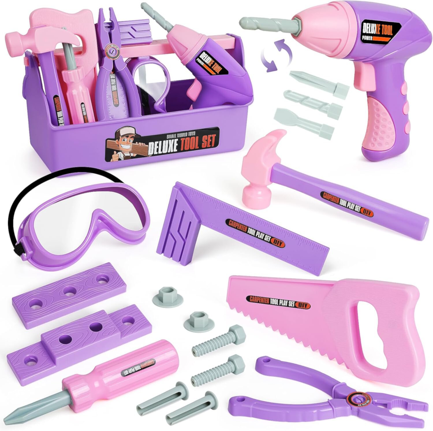 Kids Tool Set with Toy Drill, Toy Tool Box, Construction Tools, Pretend Play Toddler Girl Toys Gifts for Toddlers Kids Aged 3+ EXERCISE N PLAY