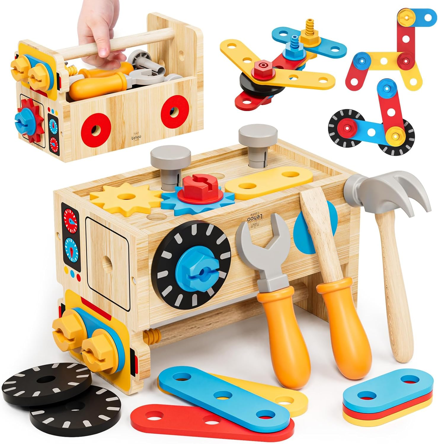 Wooden Toddler Kids Tool Set - Educational Learning Construction Toy Tools for 2 3 4 5 Boys & Girls Lehoo Castle