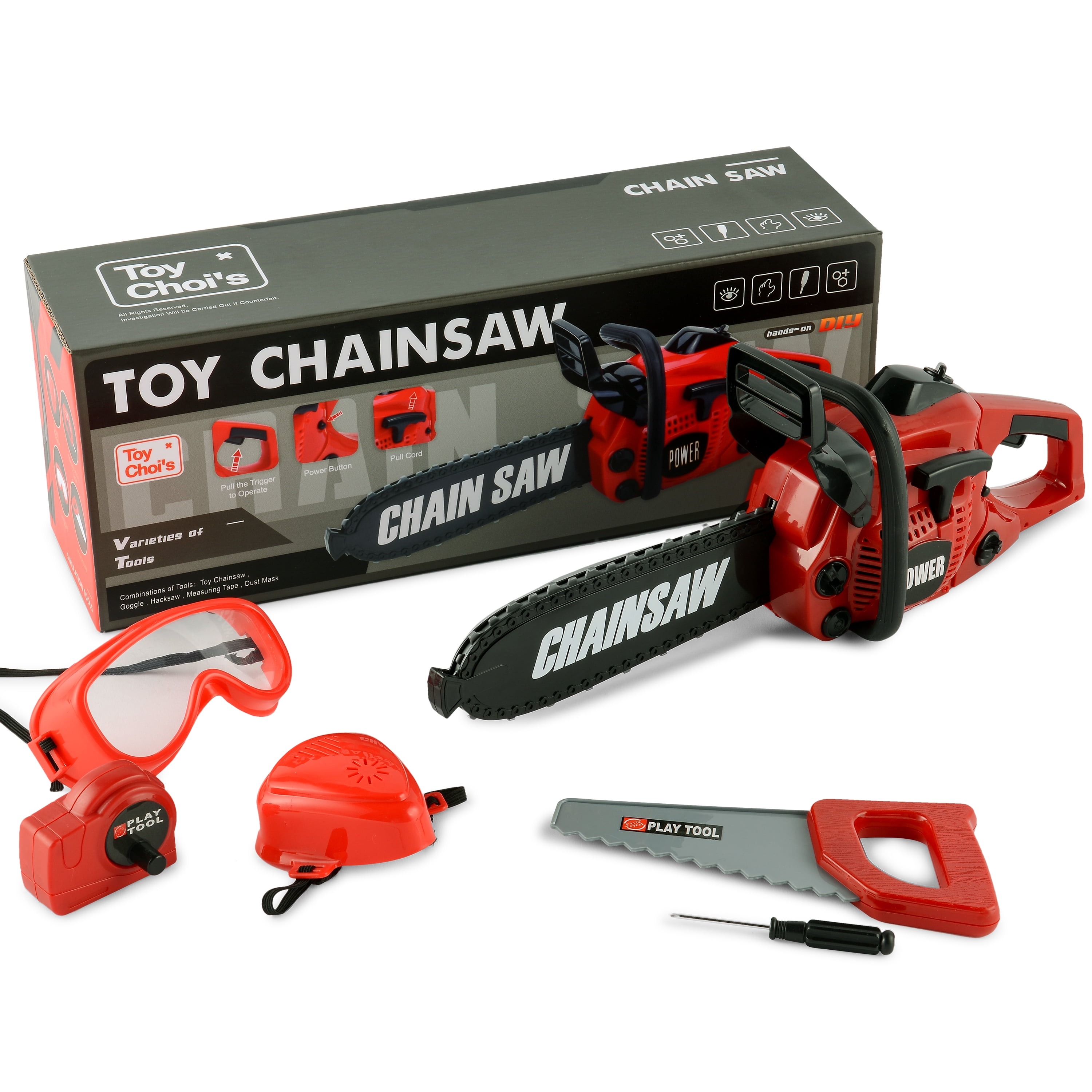 Kids Chainsaw, Toy Choi's Kids Chainsaw Set, Pretend Play Chainsaw Tool Set, Outdoor Gardening Play, Toy Chainsaw Toys for Boys 3-6 Years Toy Choi's