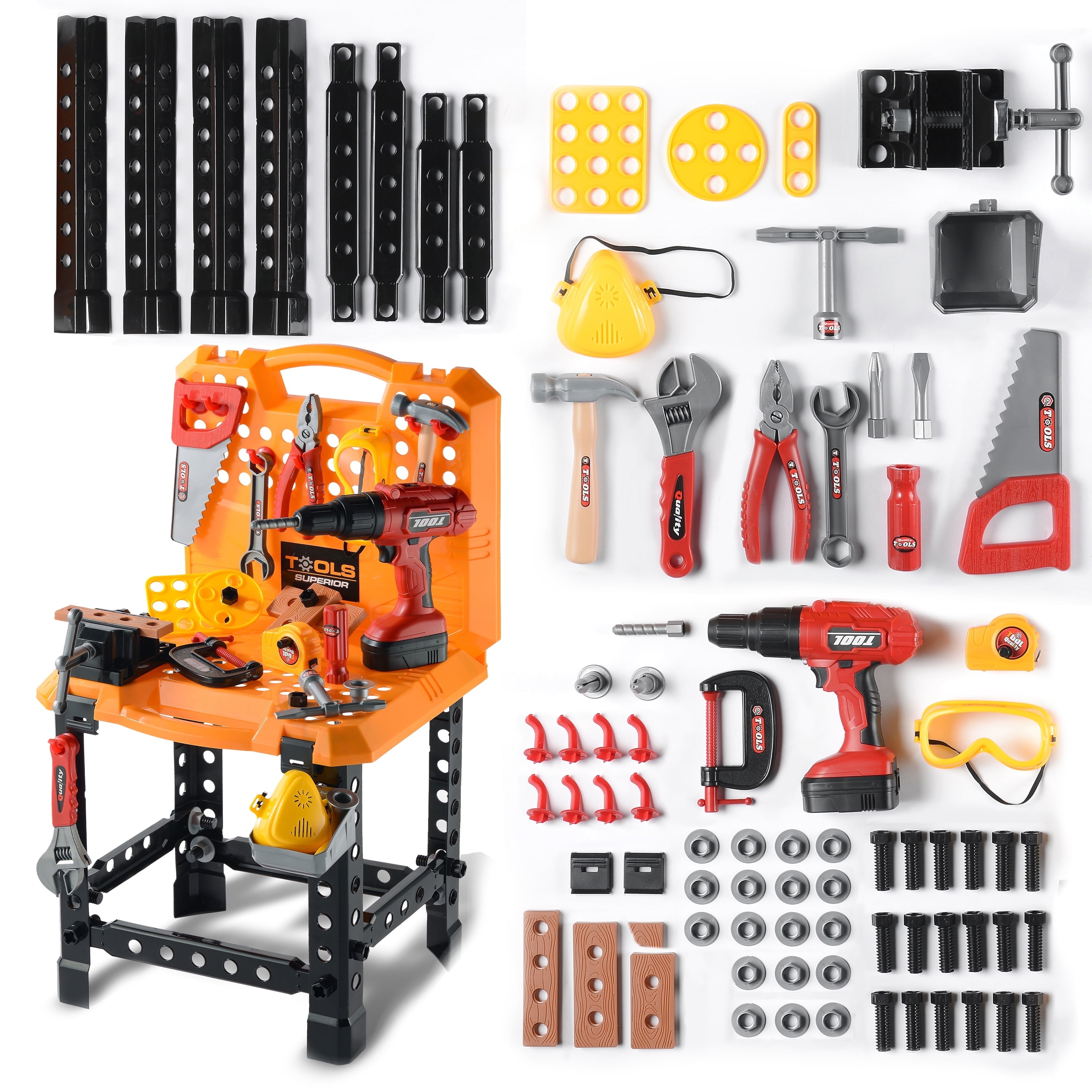 YCFUN 48pcs Kids Tool Sets Tool Belt with Electronic Drill, Pretend Play Construction Toys for Boys Girls Ages 3+ YCFUN