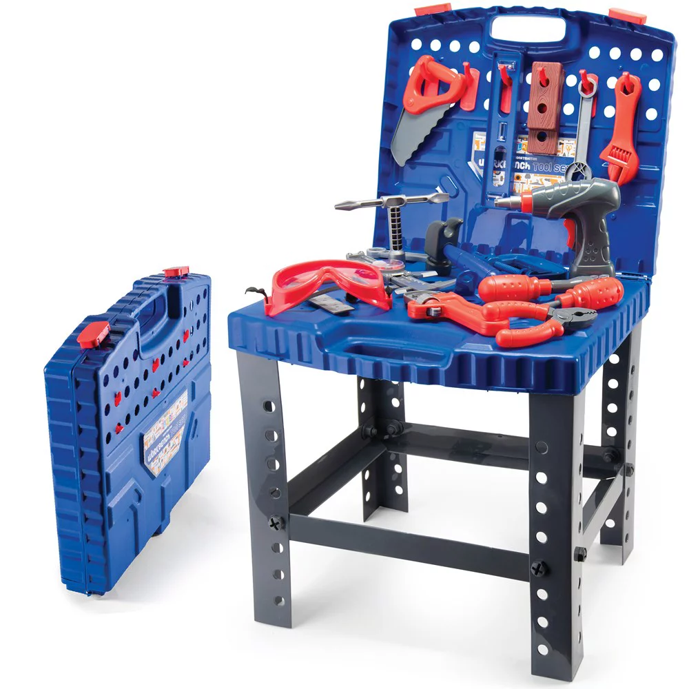 Play22USA Kids Tool Workbench 78 Set - Kids Tool Set with Electronic Play Drill - STAM Educational Pretend Play Construction Workshop Tool Bench - Pretend Play Tool Set Build Your Own Kids Tool Box Play22