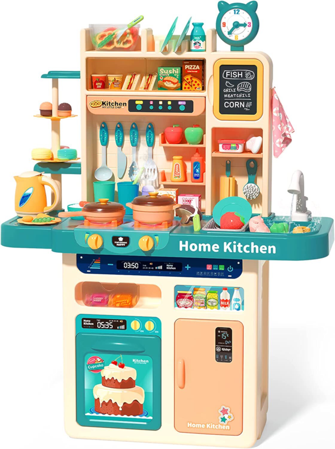 93PCS Kids Kitchen Playset,Play Kitchen Toy with Realistic Lights & Sounds,Pretend Steam,Play Sink & Oven,Color Changing Play Food,Menu Board & Other Kitchen Accessories Set for Toddlers Generic