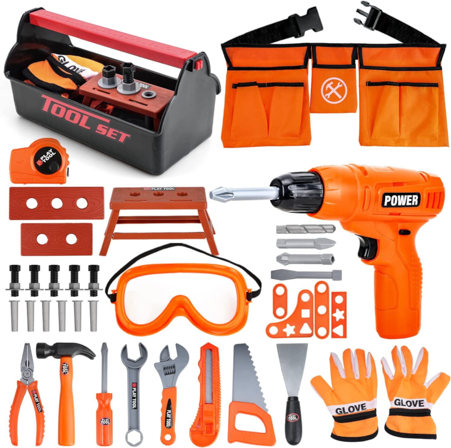 TOY Life Kids Tool Set with Kids Tool Belt, Toddler Tool Set with Electric Toy Drill, Construction Tool Set for Kids Halloween Pretend Play Tools, Toy Tools for Kids Ages 3 4 5 6 7 Years Old, Boy Toys TOY Life