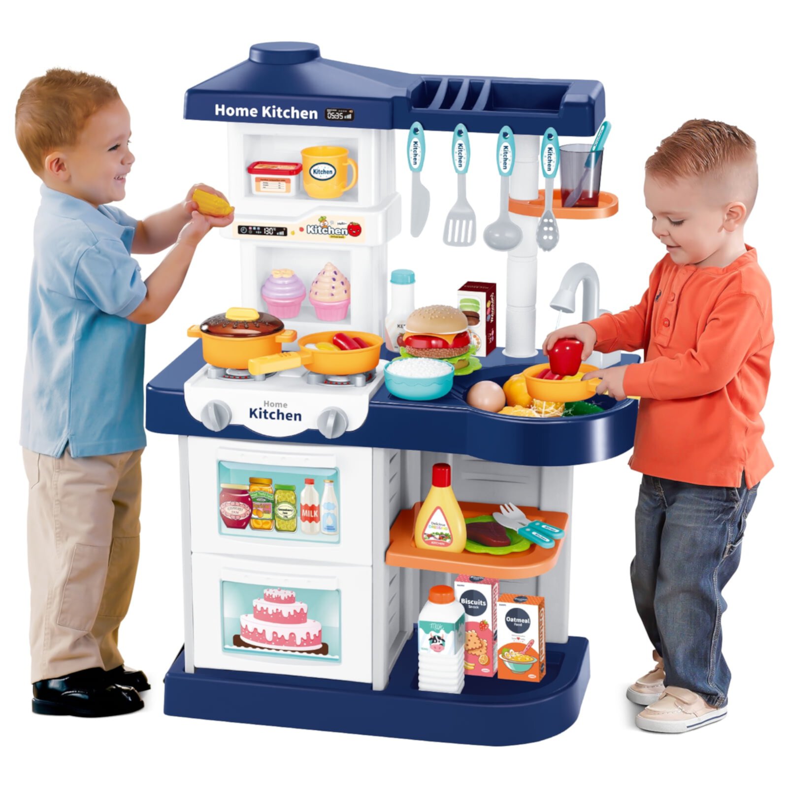 Hot Bee Kids Kitchen Set Toys with Realistic Sounds, Lights, and Hours of Imaginative Play, Kitchen Playset for Toddlers Girls Hot Bee