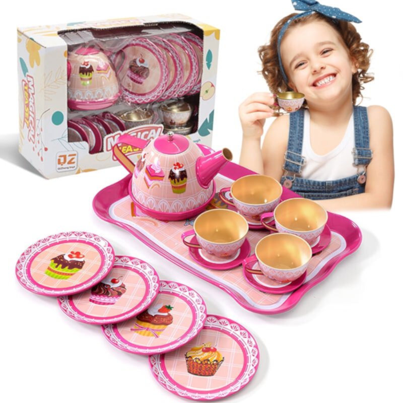 RICHYOUNG Tea Party Set for Kids, Princess Role Play Tea Set Kitchen Toy for Girls Boys Age 3+,Cake Pink RICHYOUNG